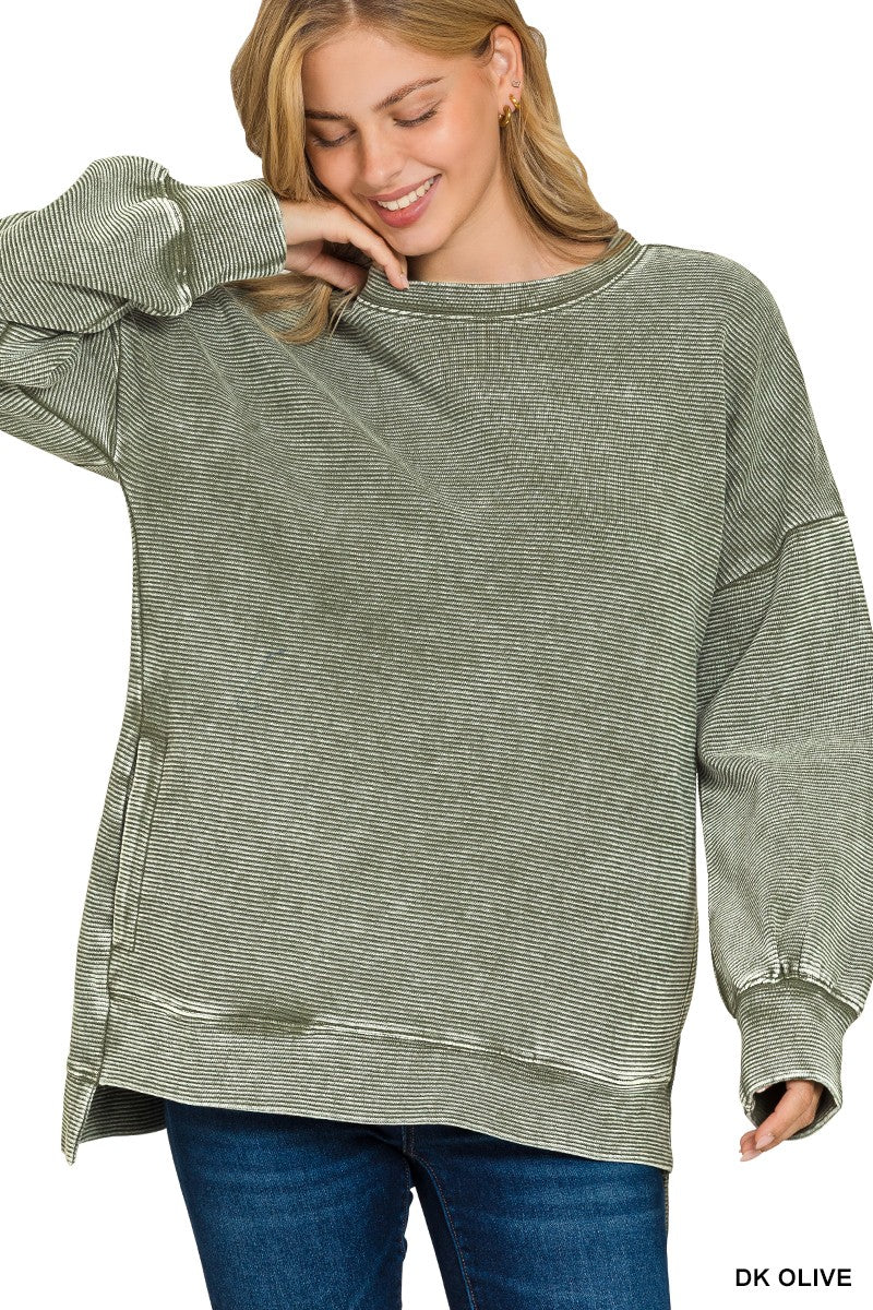 Acid Washed Ribbed Pullover