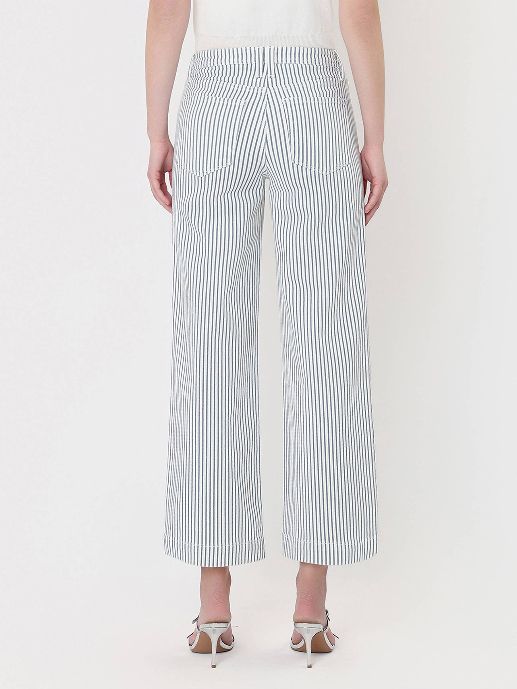 STRIPE HIGH RISE WIDE LEG JEANS