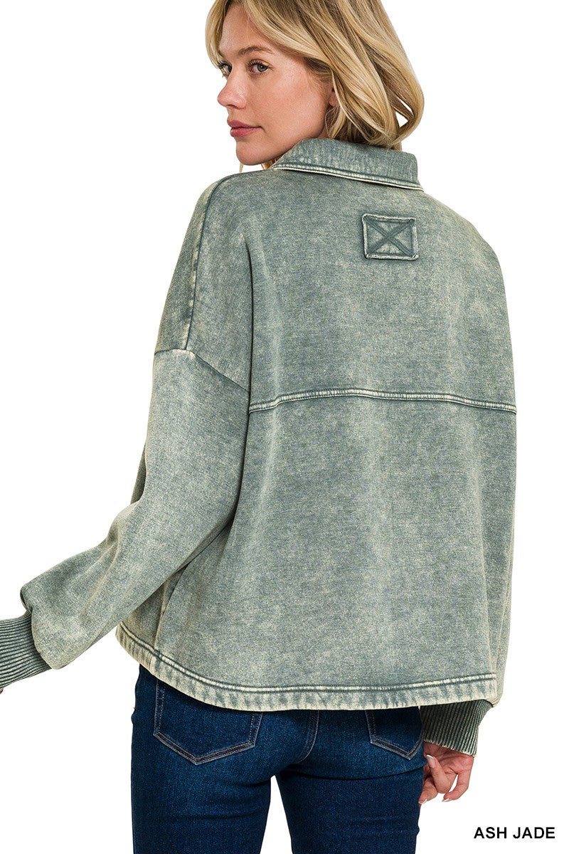 Acid Washed Fleece Cropped Shacket