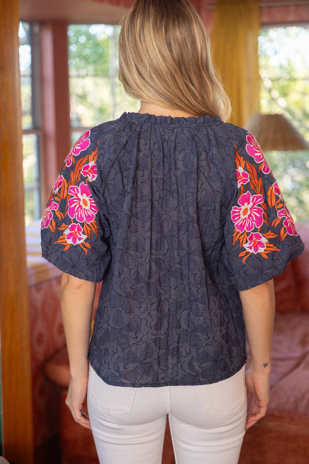 Embroidered Floral Textured Top