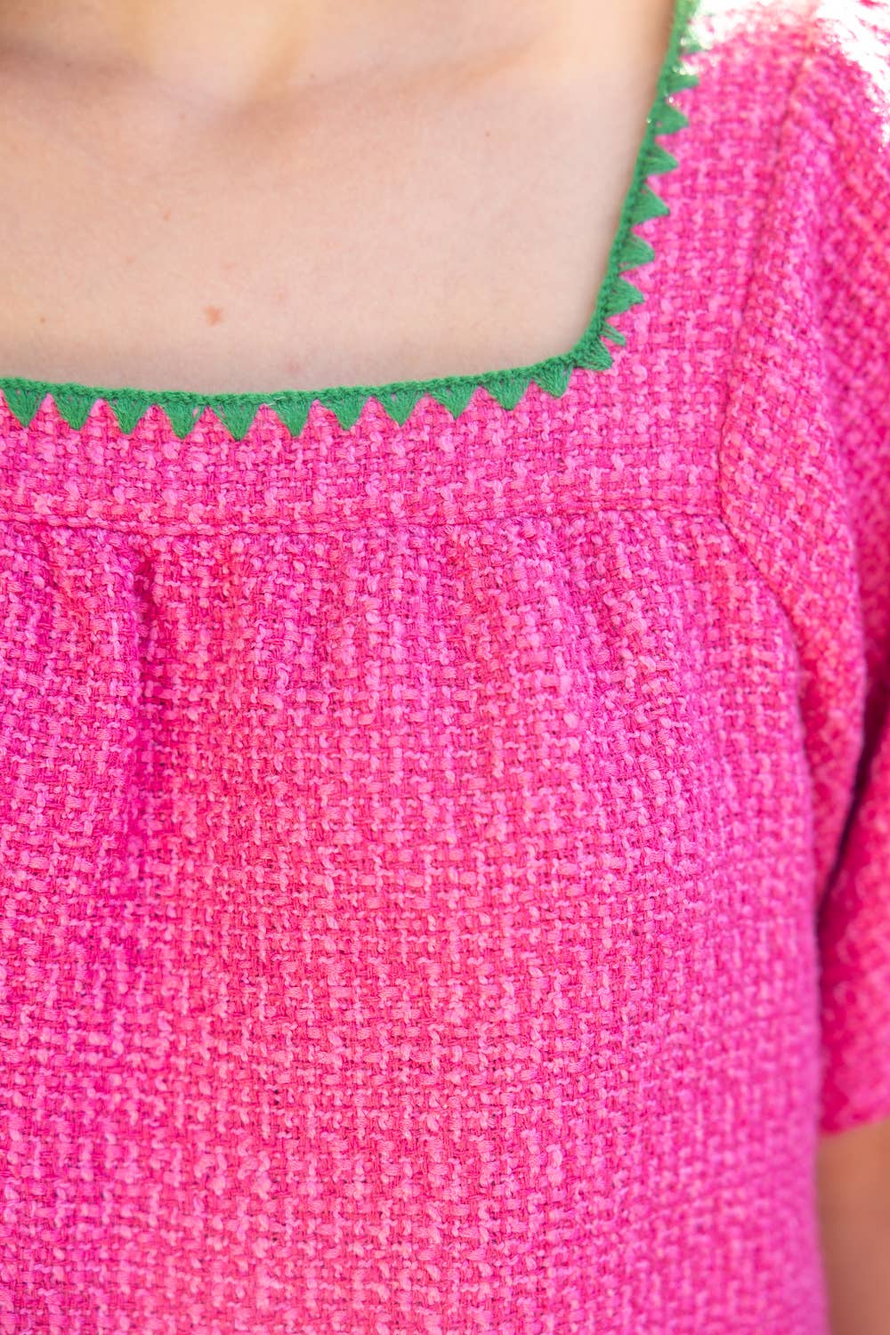 Embroidered Detail Tweed Top
