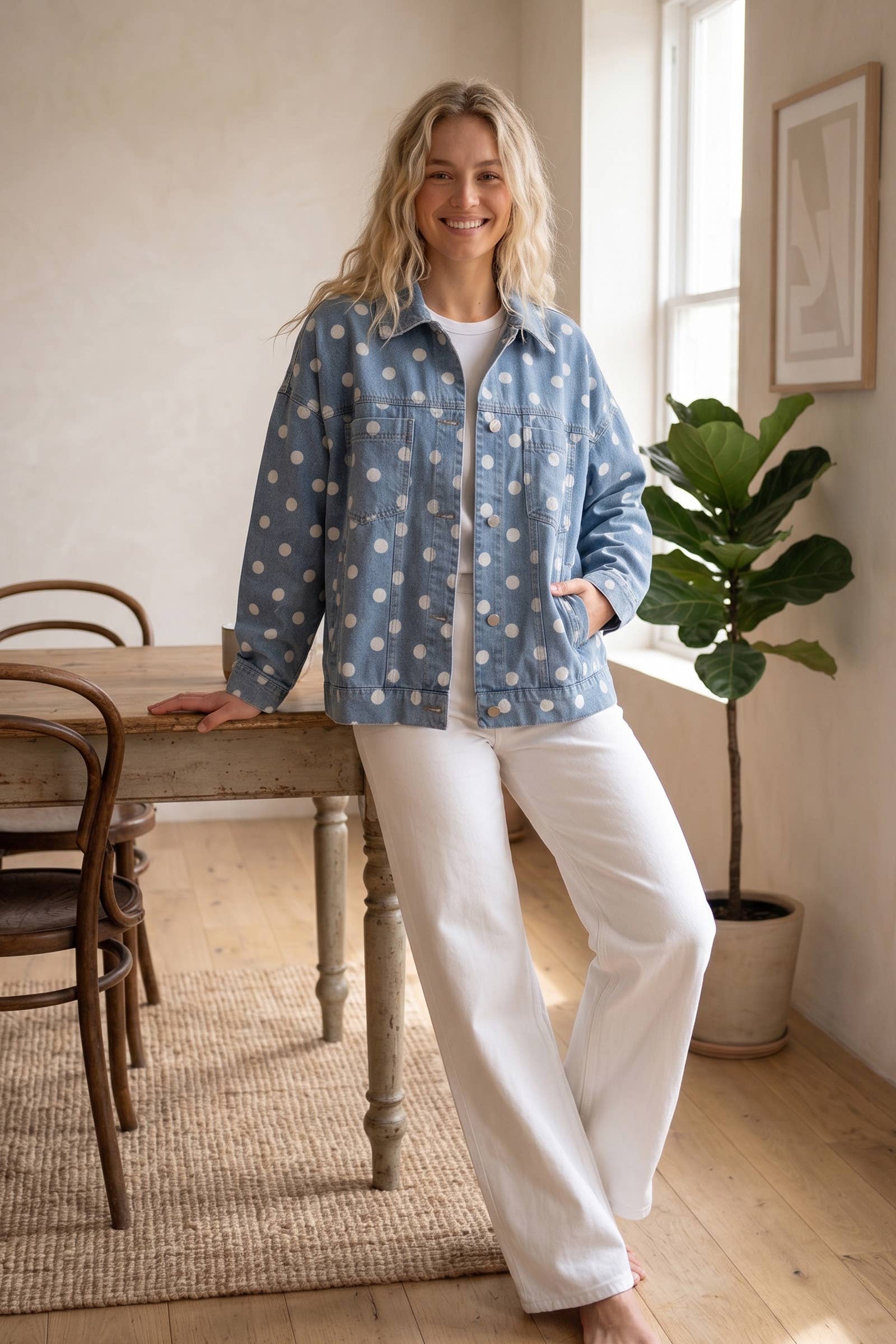 Oversized Polka Dot Denim Jacket