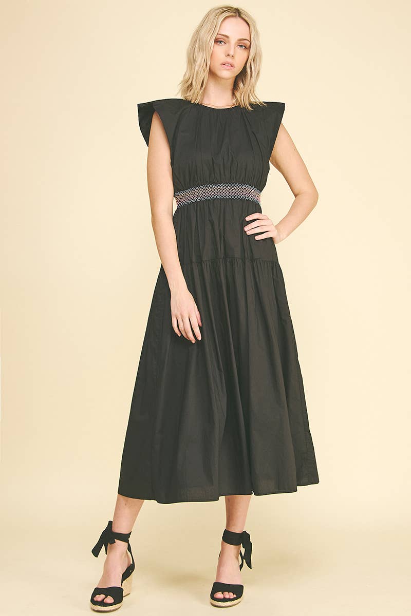 MIDI DRESS WITH SMOCKED WAISTBAND