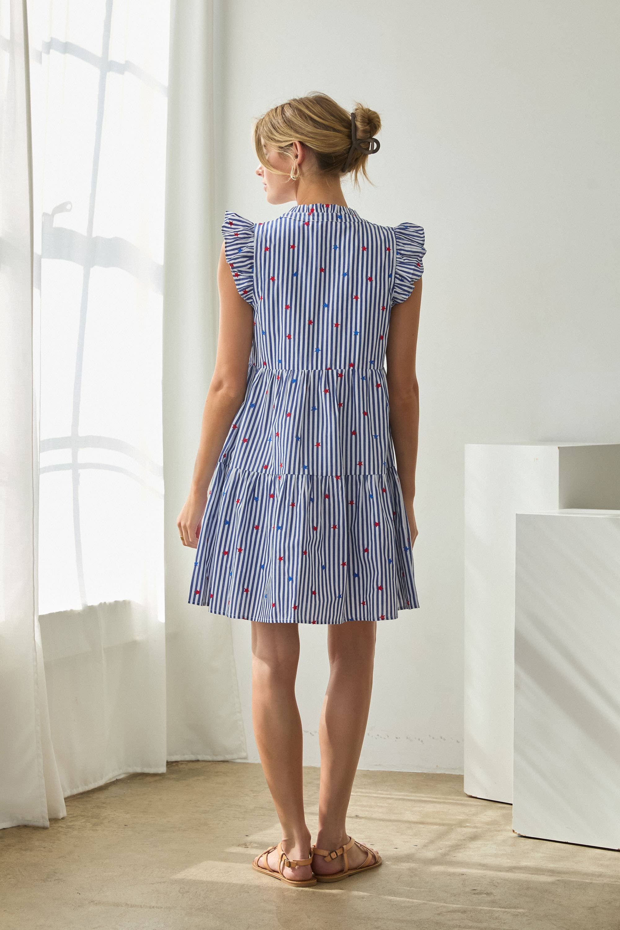 Striped Dress with Star Embroidery