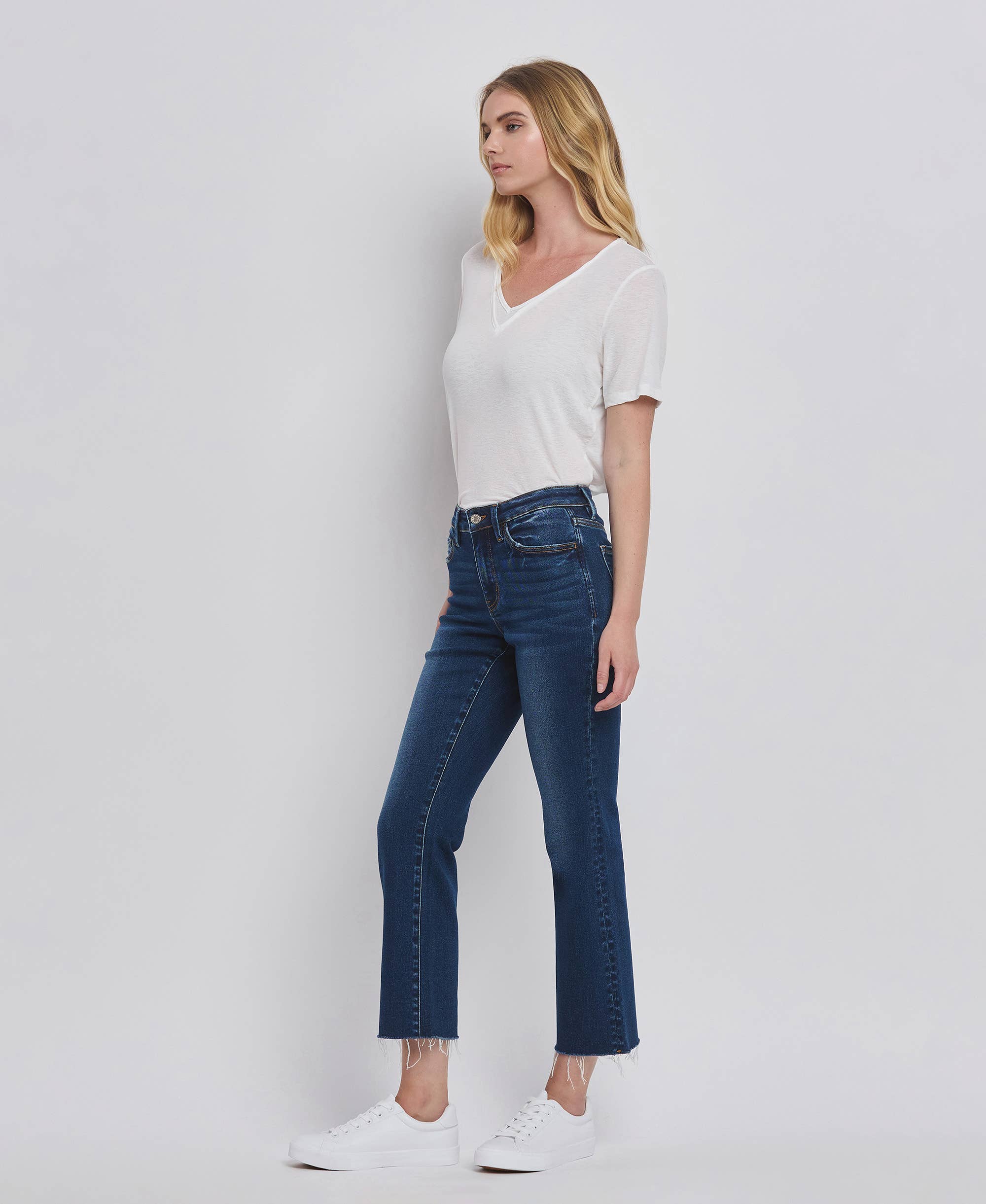 HIGH RISE MINI BOOTCUT JEANS