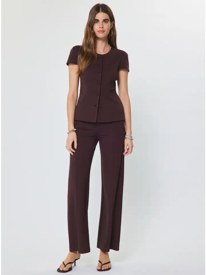 Ponte Button Front Short Sleeve Top