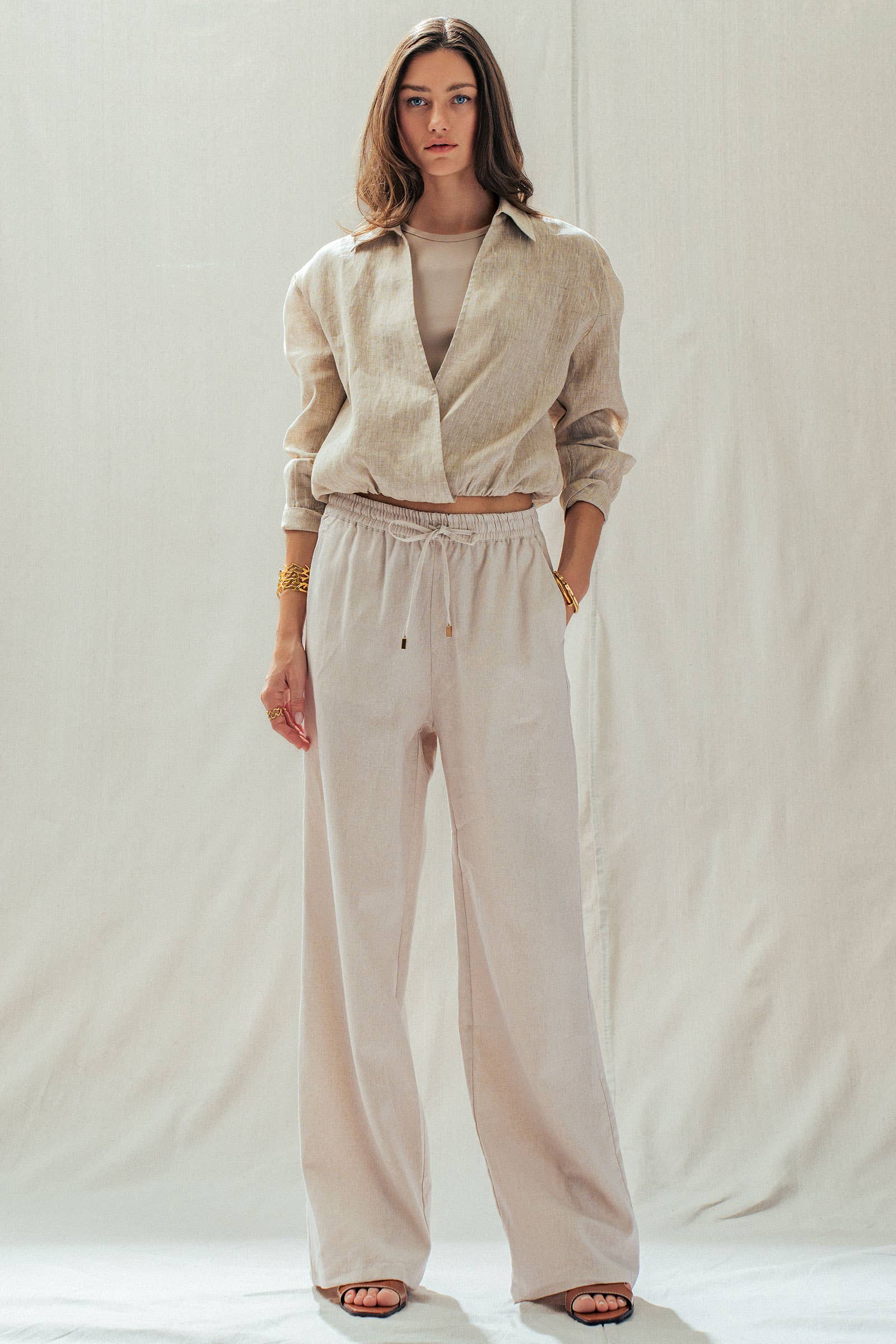 Linen Blend Wide Leg Pants