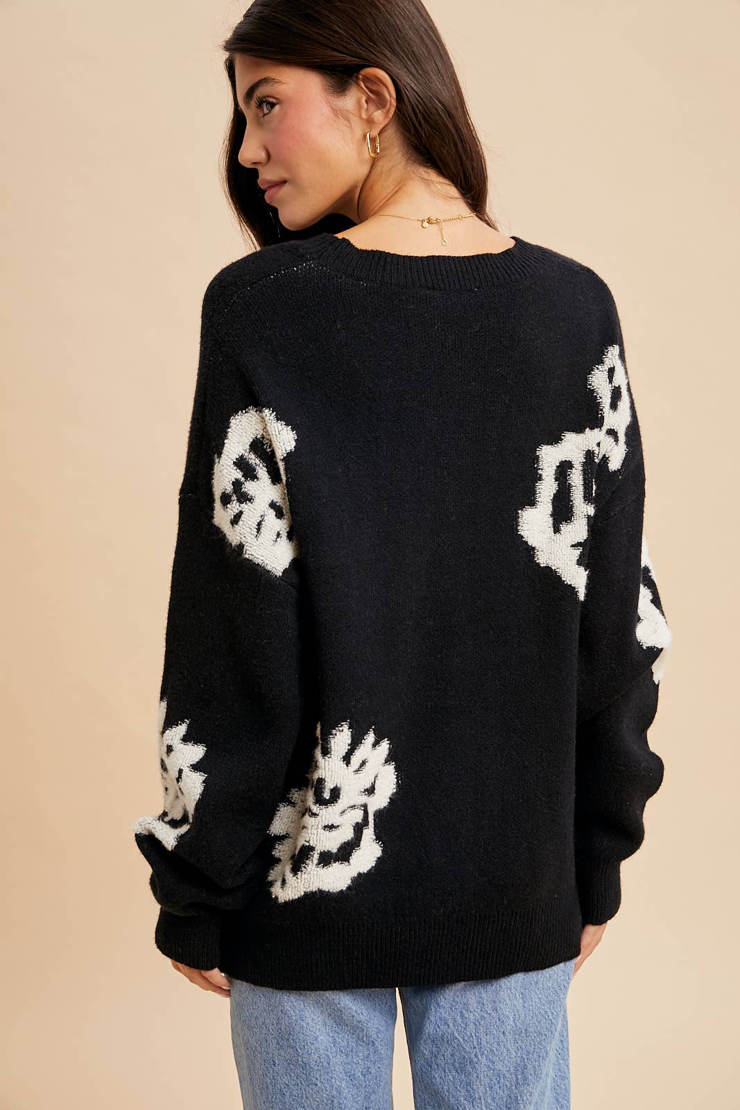 INTARSIA FLORAL KNITTED SWEATER