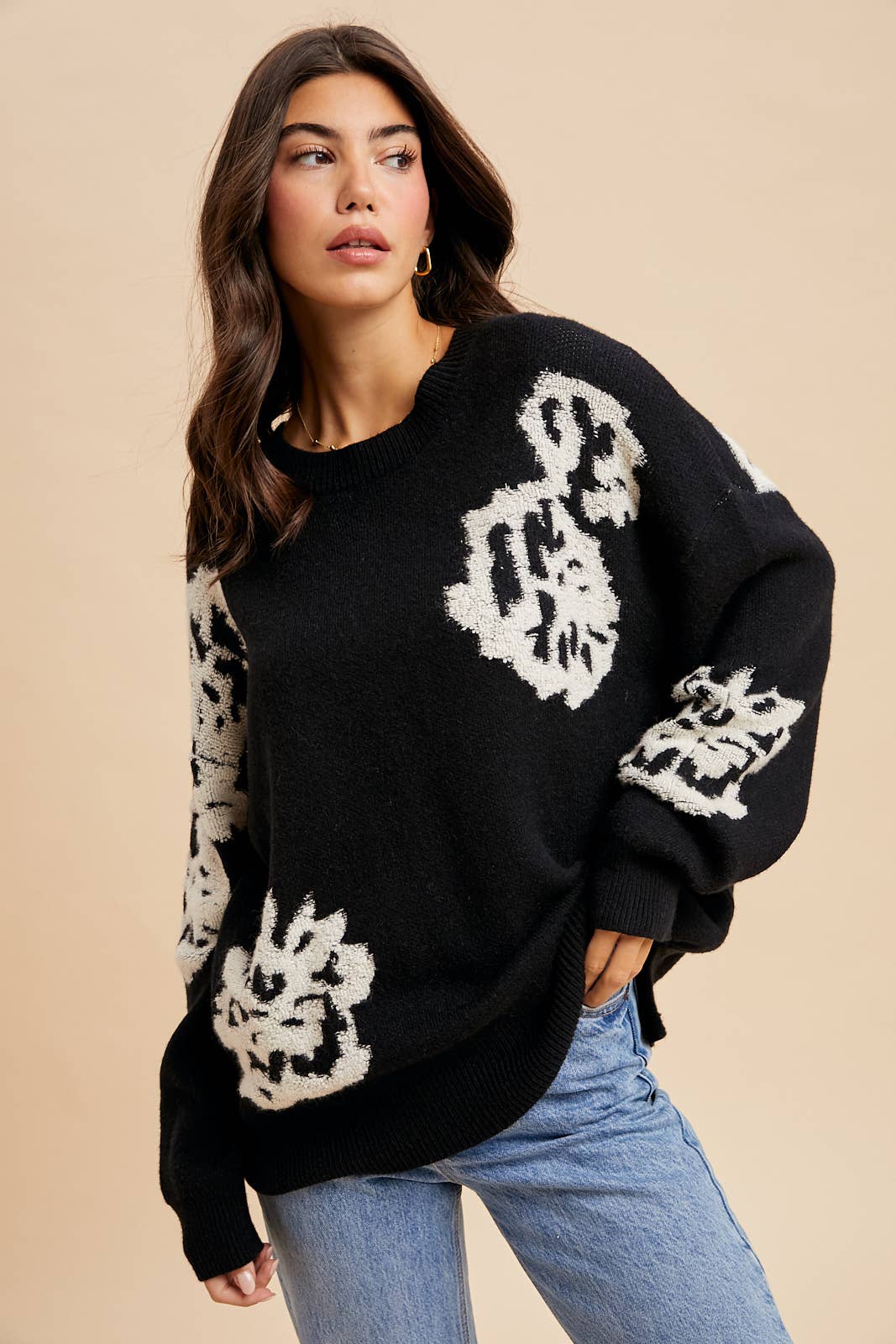 INTARSIA FLORAL KNITTED SWEATER