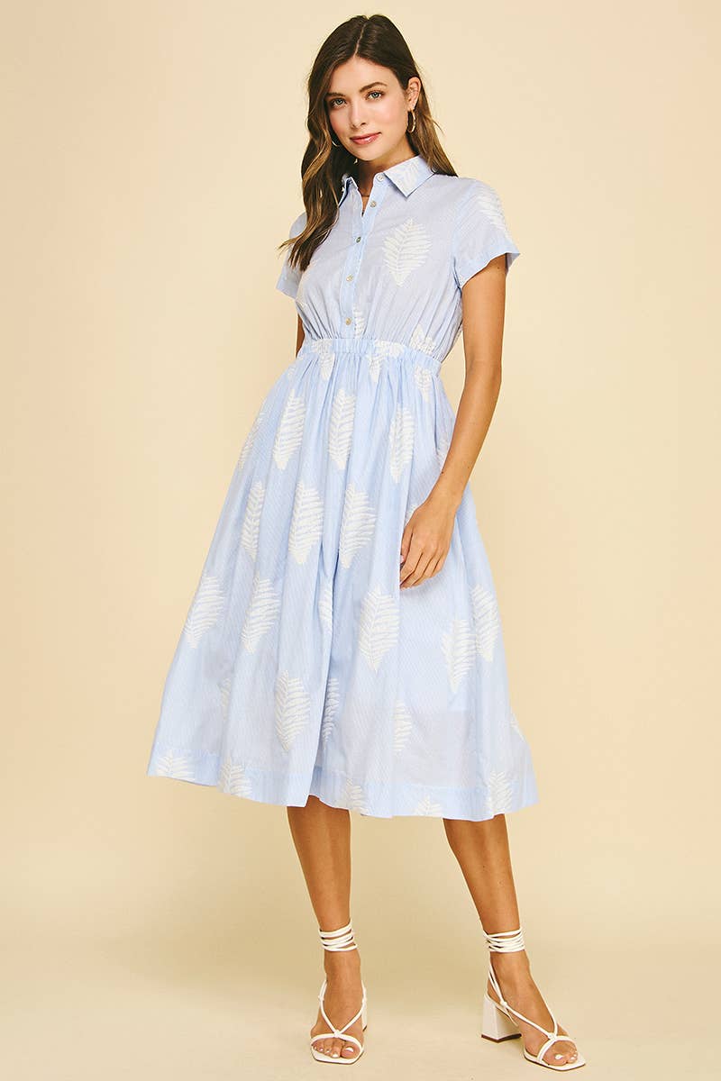 LEAF EMBROIDERED MIDI DRESS