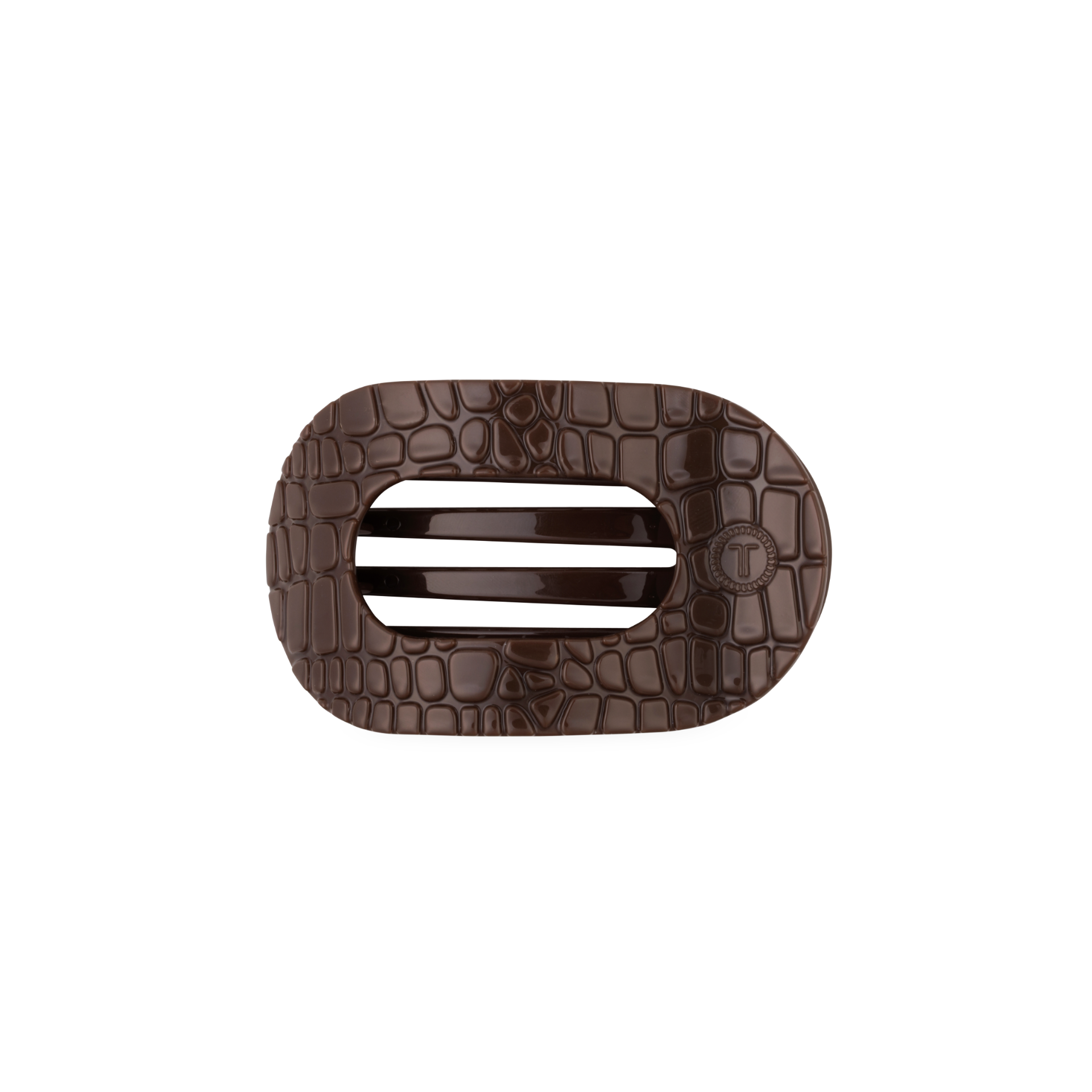Brown Crocodile Small Flat Round Hair Clip