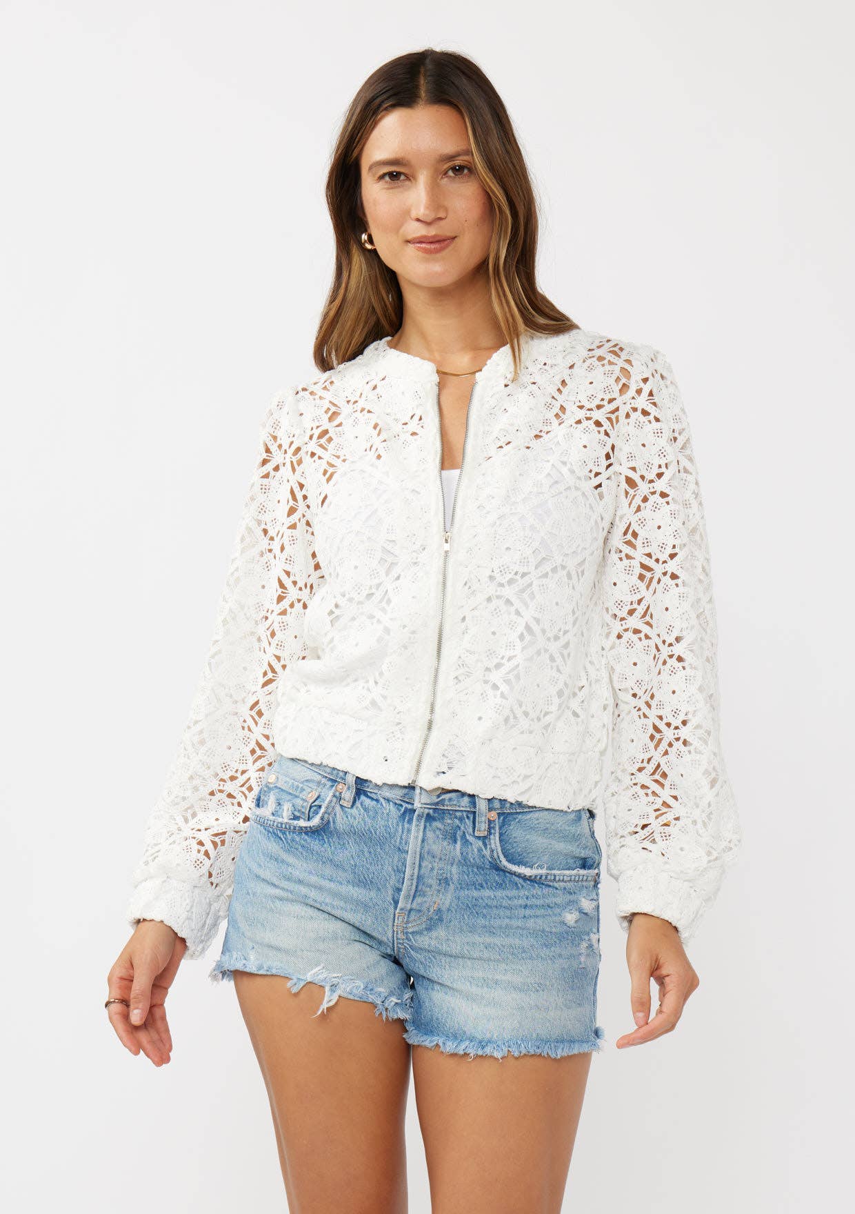 Floral Crochet Bomber Jacket
