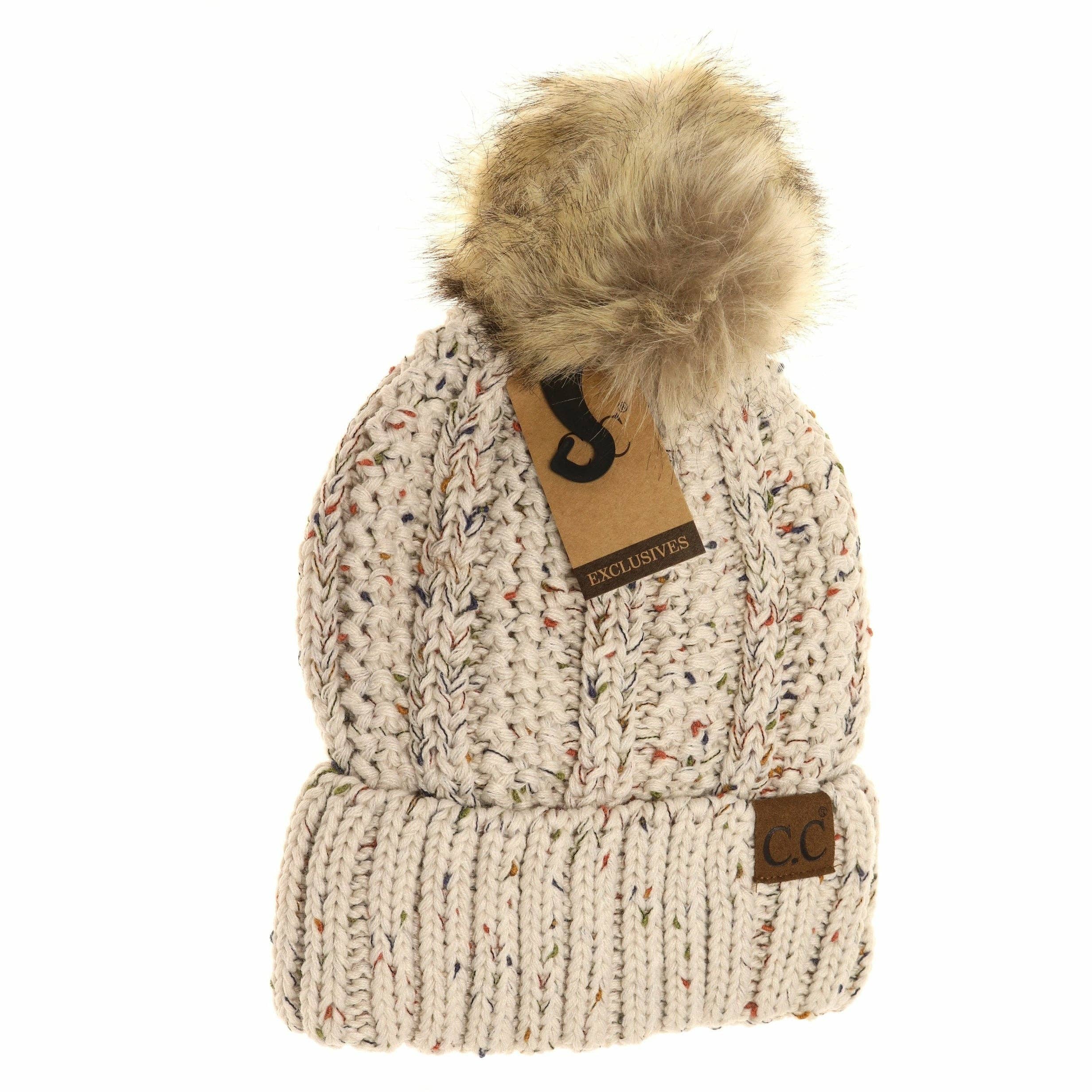 Fuzzy Lined Flecked Fur Beanie