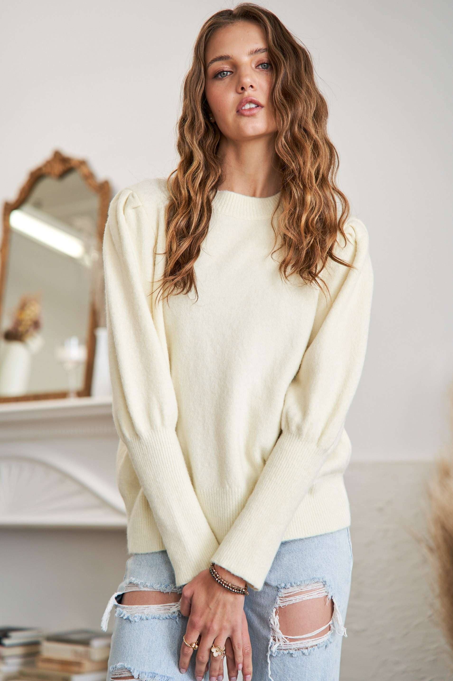 ROUND NECK PUFFY SLEEVES SWEATER