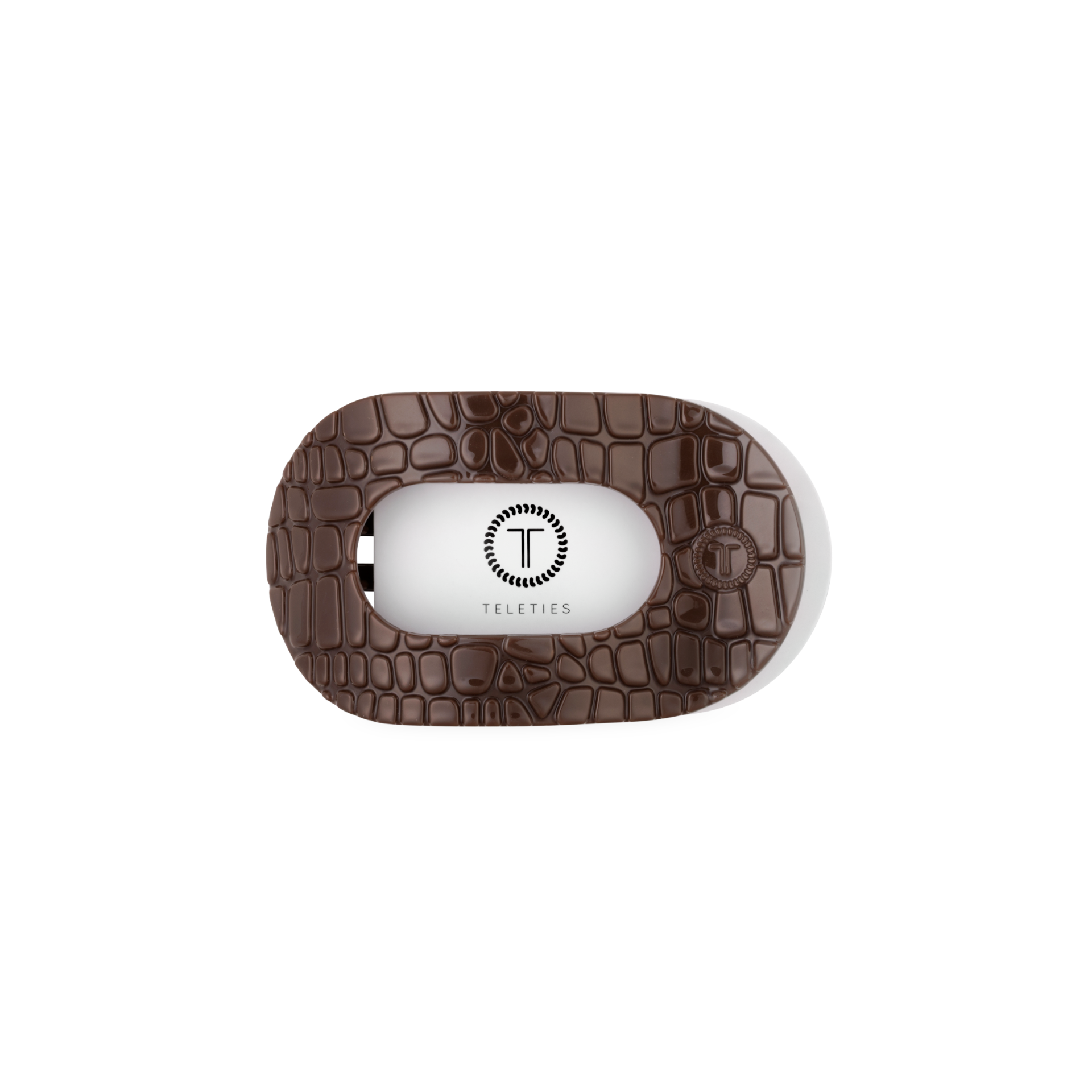 Brown Crocodile Small Flat Round Hair Clip