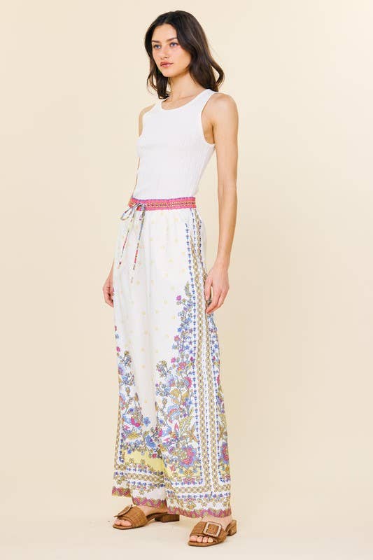 Border Print Wide Leg Pants