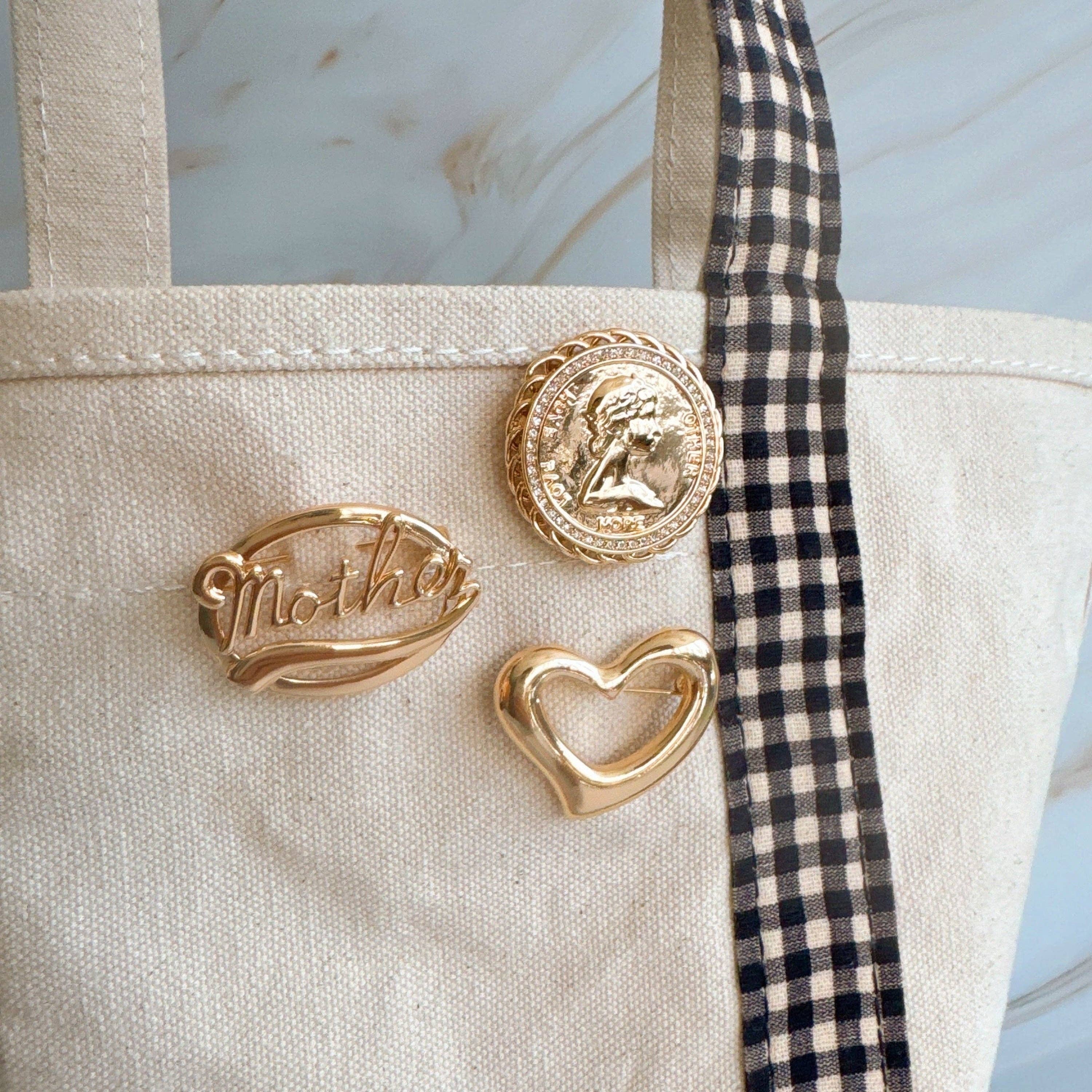 Golden Flow Heart Brooch Pin