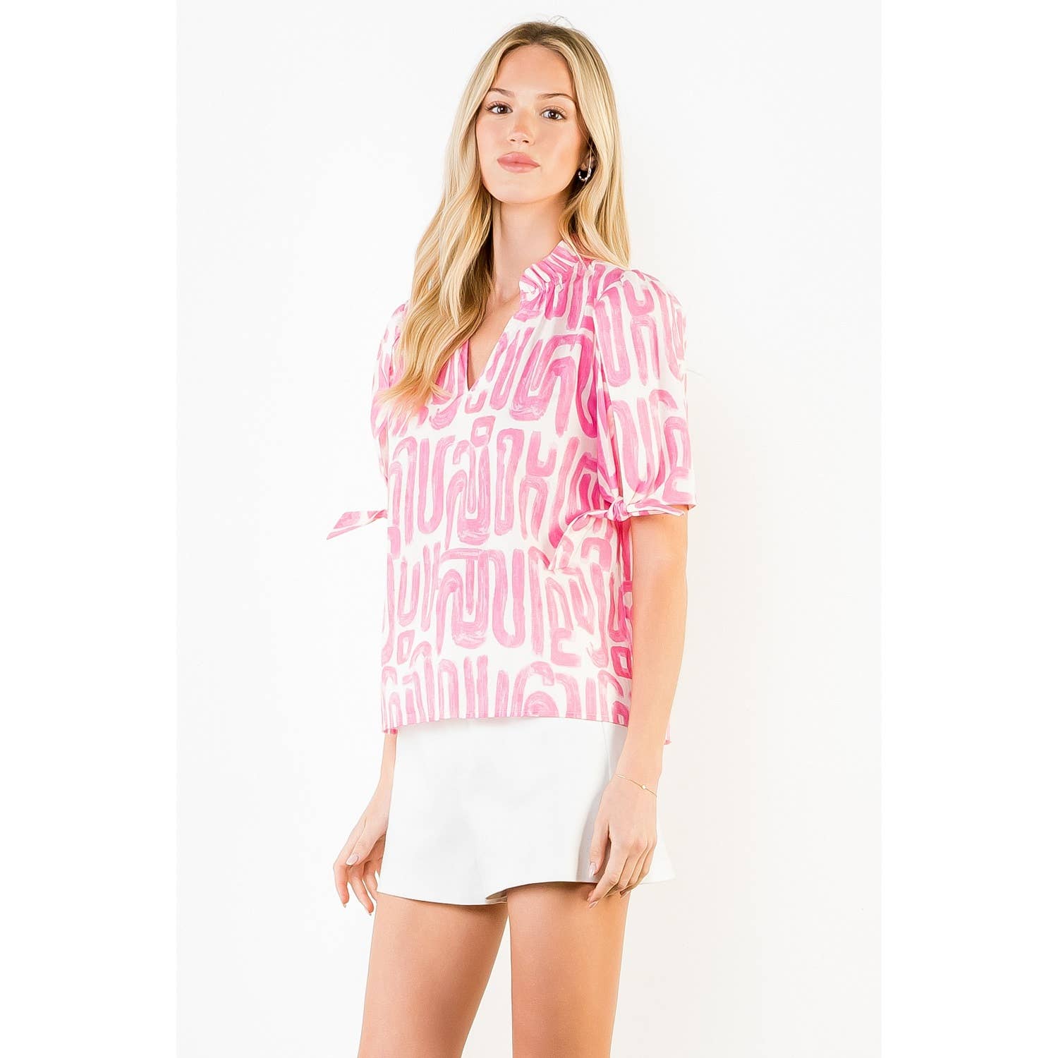Abstract Pattern V-Neck Top