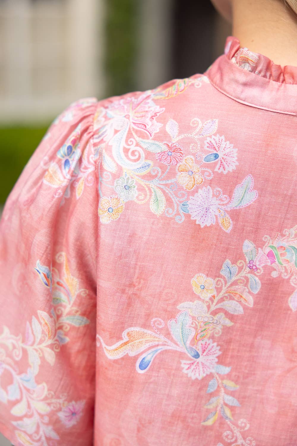 Ruffled V-Neck Floral Top