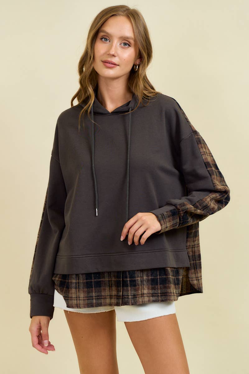French Terry & Flannel Plaid Hoodie