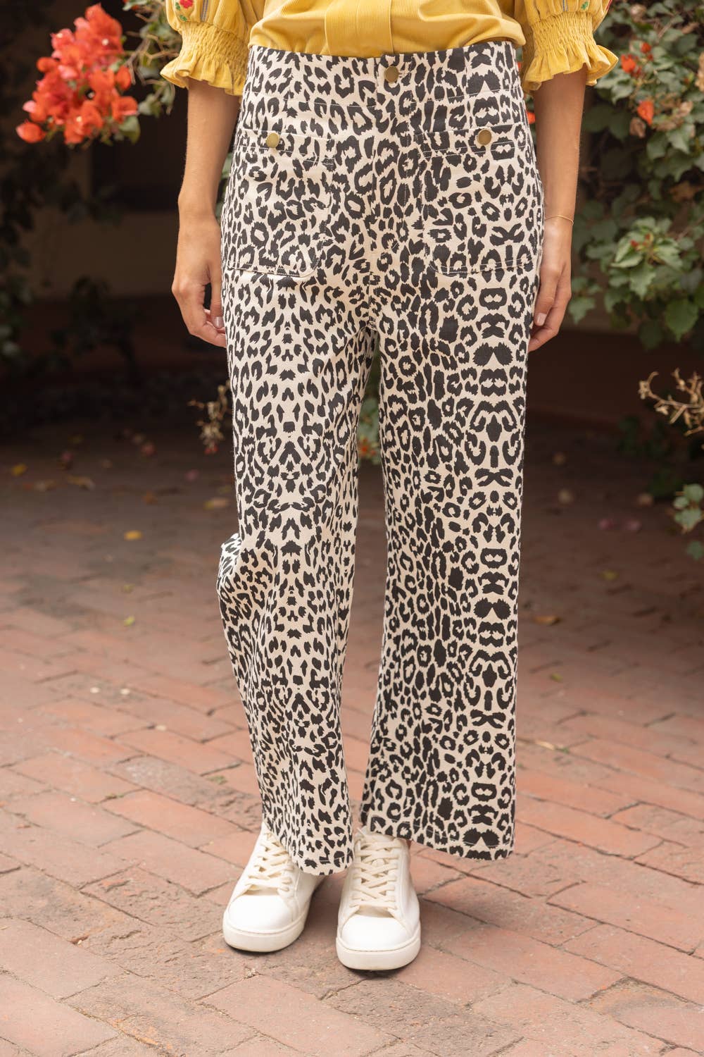 36934 Double Pocket Animal Printed Wide Pants