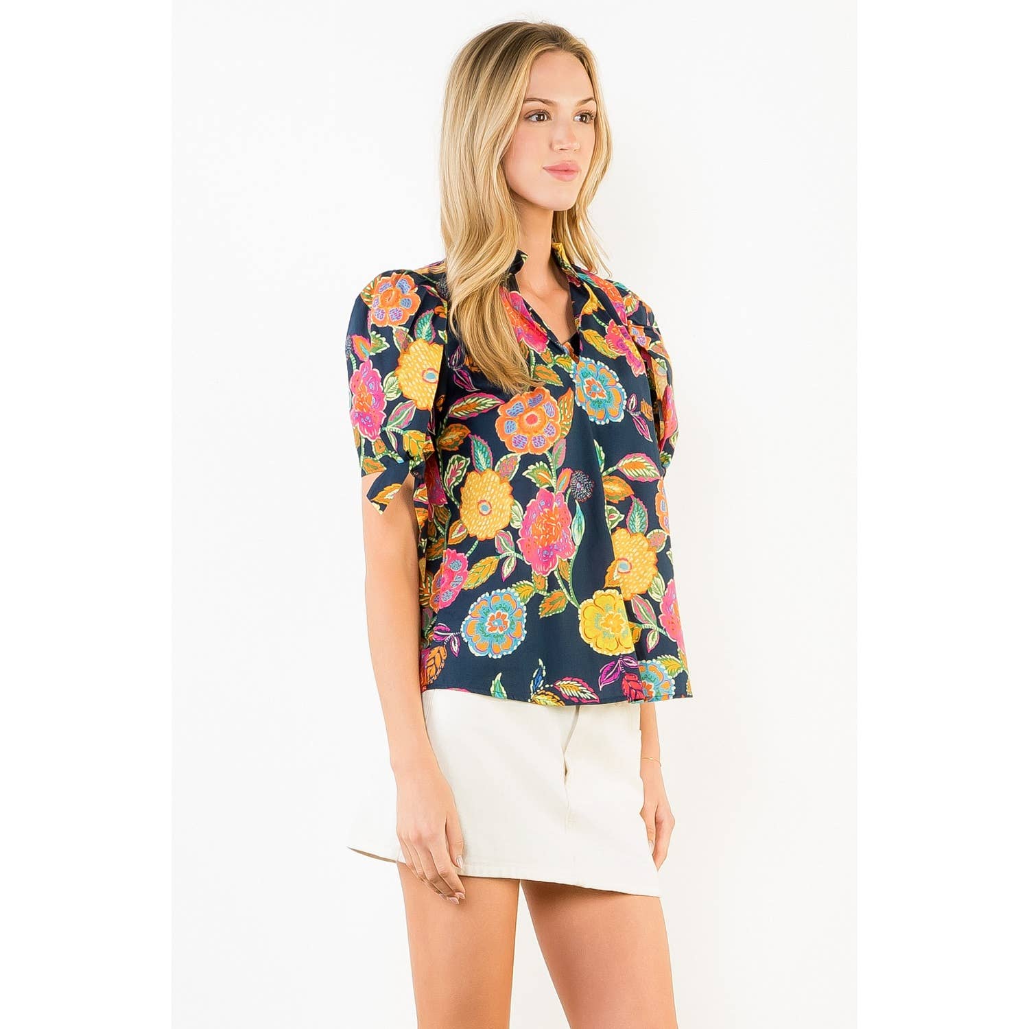 Floral Pattern V-Neck Top