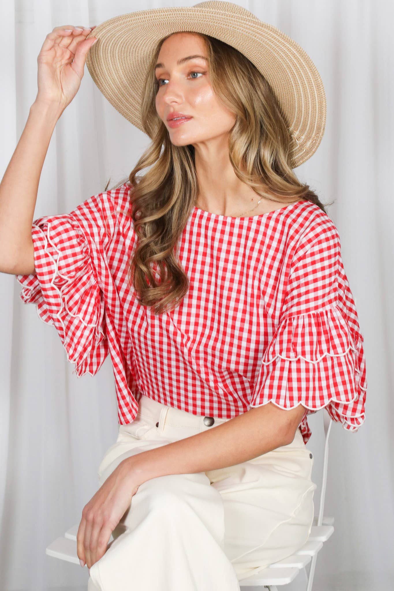 Gingham Ruffle Cotton Top