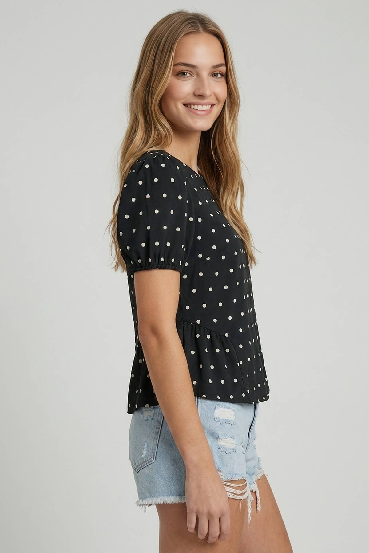 POLKA DOT PEPLUM BLOUSE