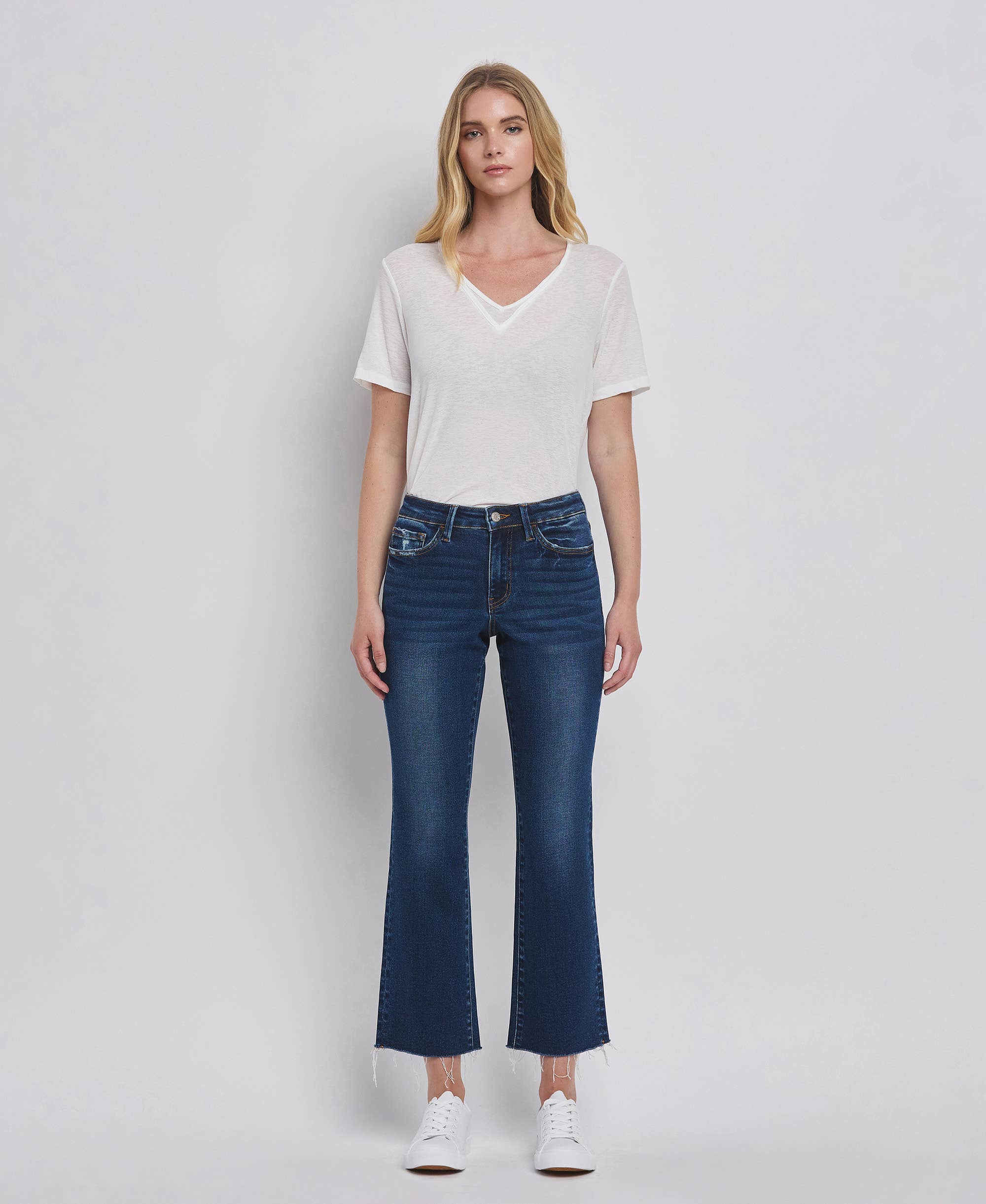 HIGH RISE MINI BOOTCUT JEANS