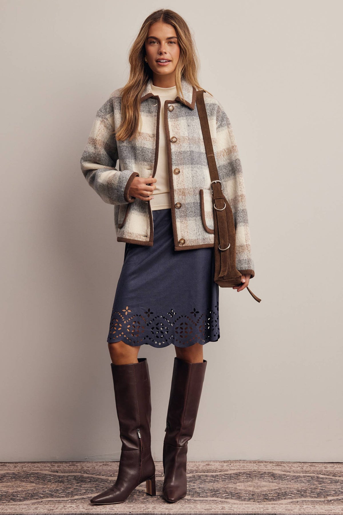 Plaid Contrast Trim Jacket