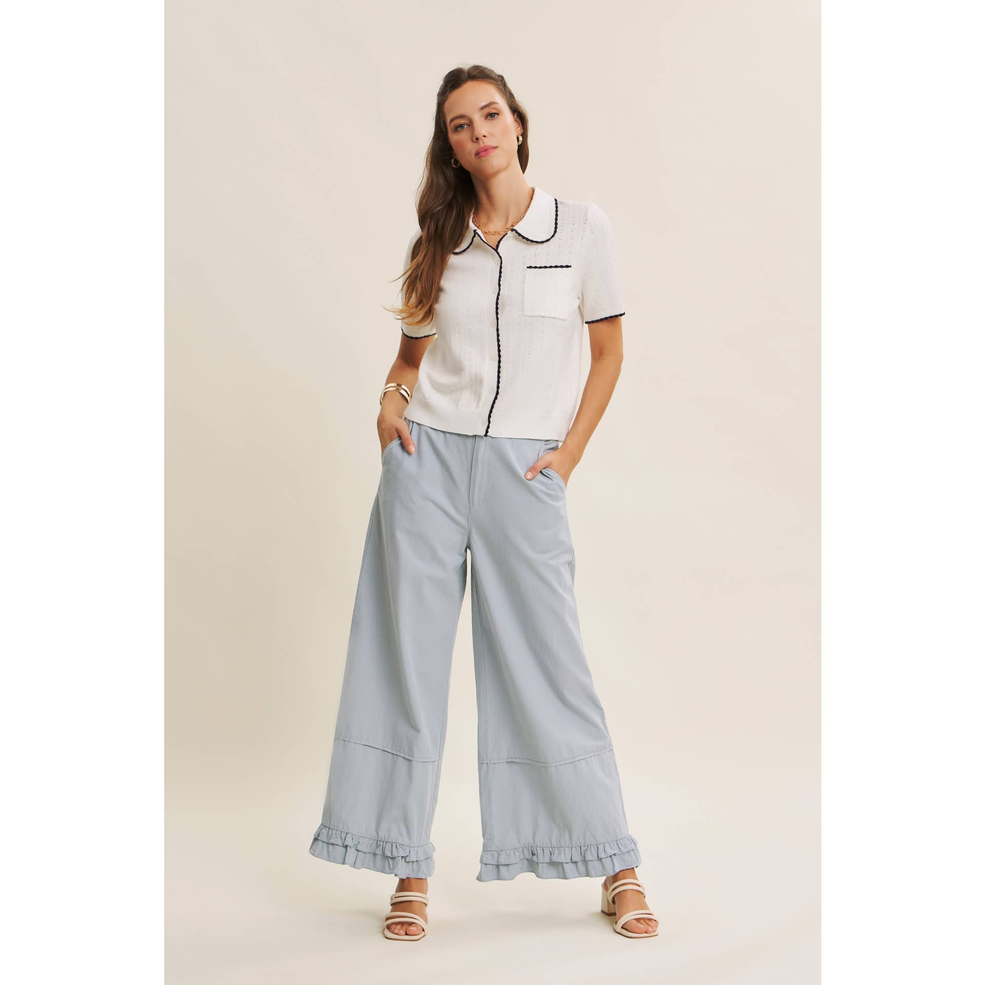 WIDE-LEG PANTS WITH RUFFLES