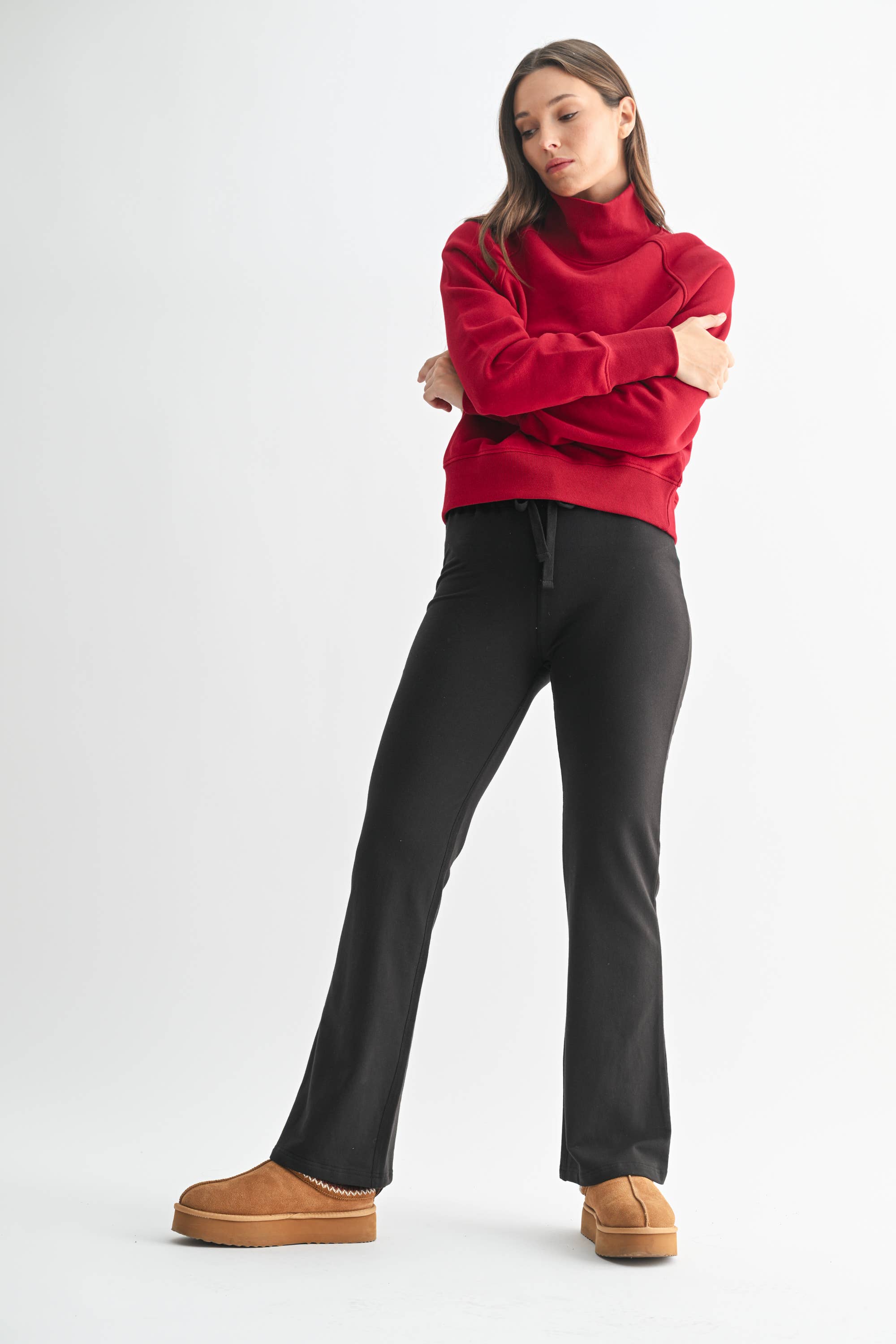 Cotton Blend Foldover Flared Leggings
