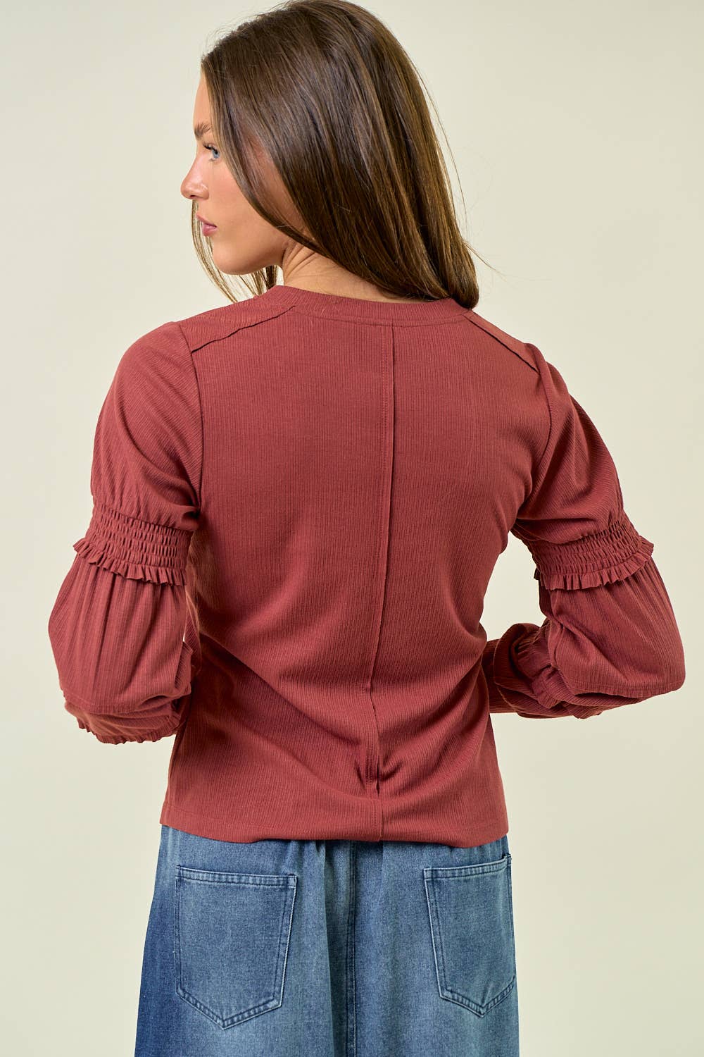 SMOCKED LONG SLEEVE TOP