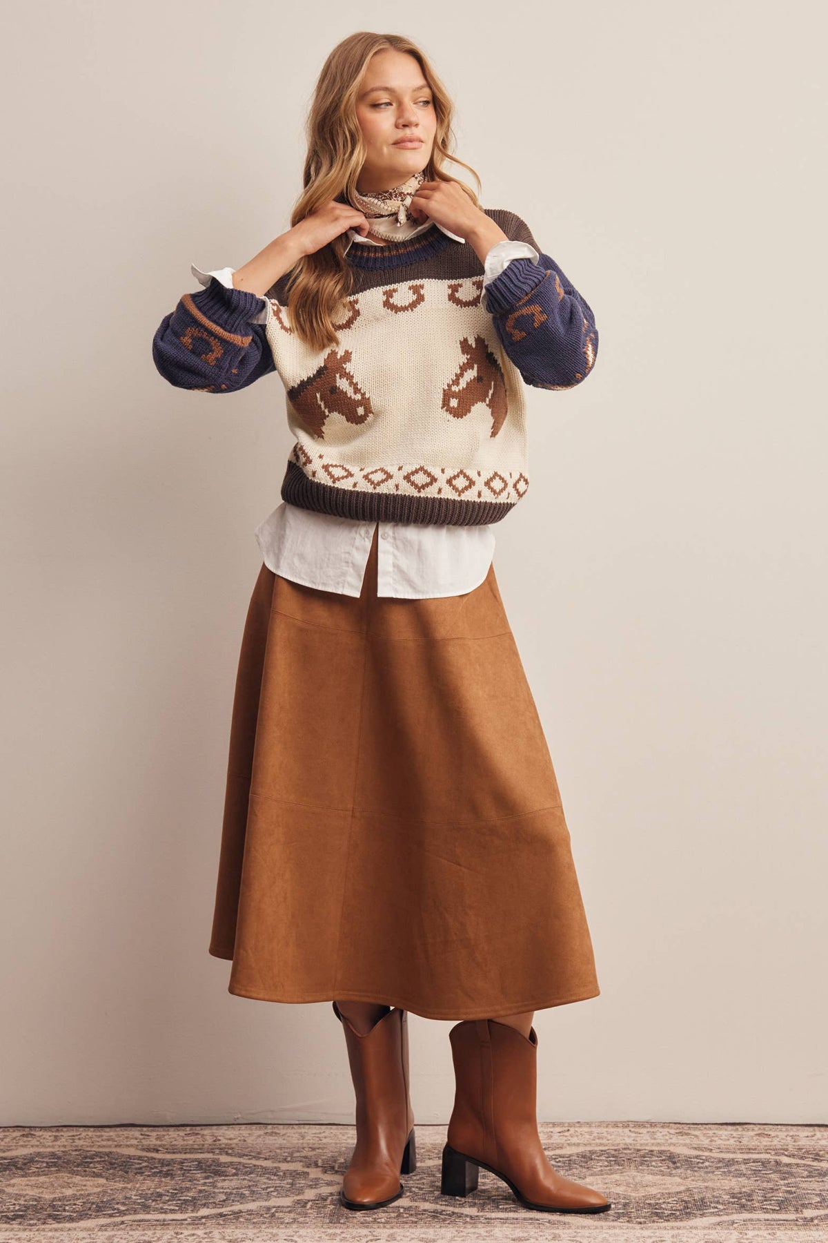 Suede A-Line Midi Skirt