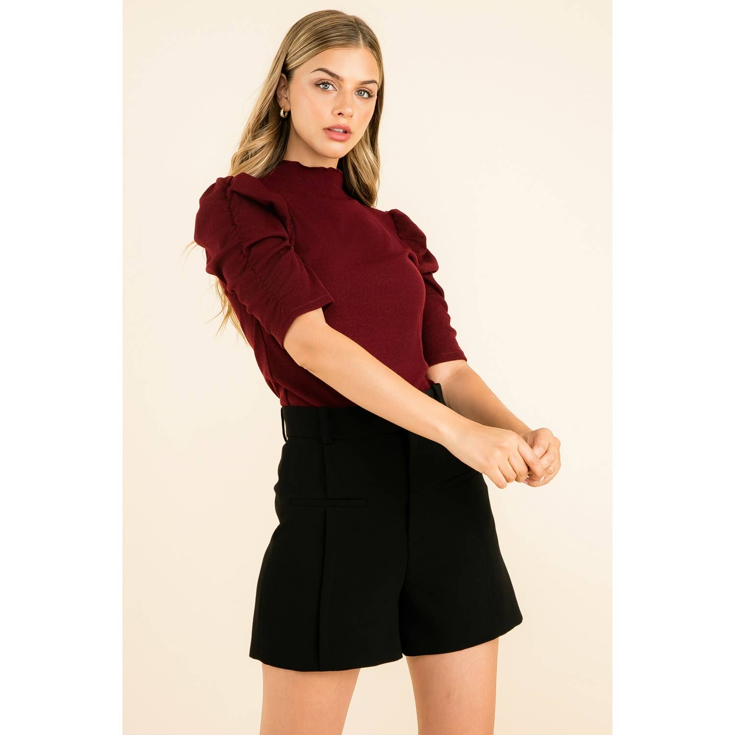 Ruched Sleeve Knit Top