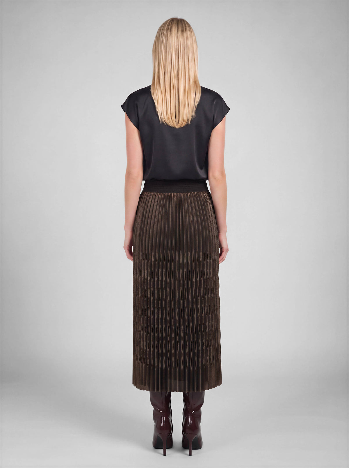 Metallic Pleated Midi Skirt