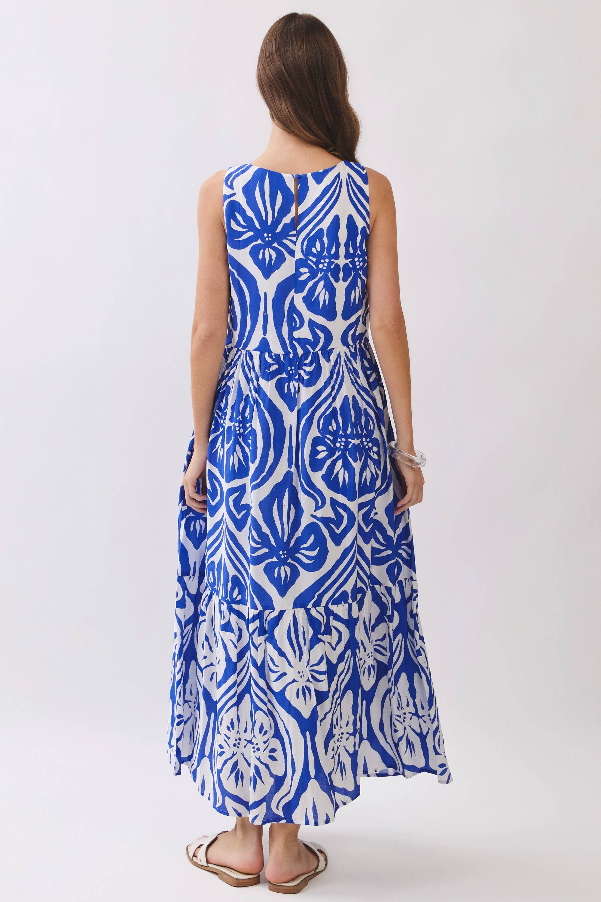Abstract Floral Print Tiered Maxi Dress