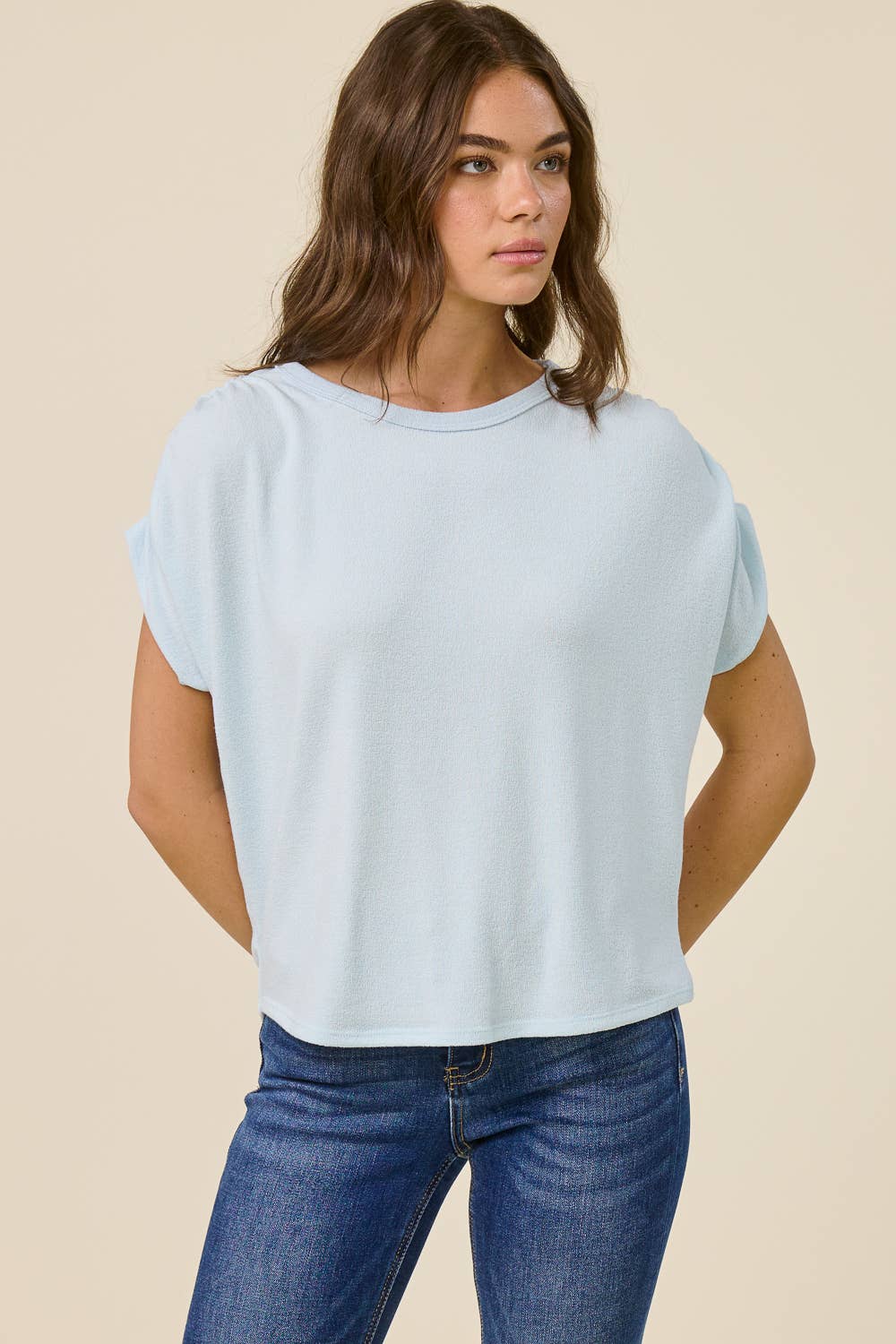Ruched Shoulder Crepe Hacci Top