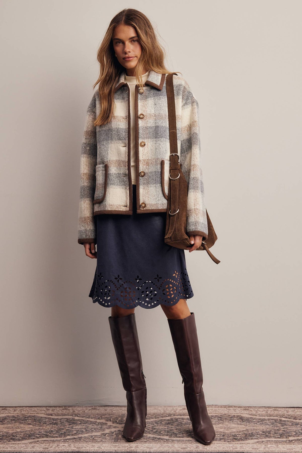 Plaid Contrast Trim Jacket