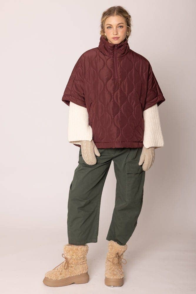 Quarter Zip Quilted Puffer Poncho