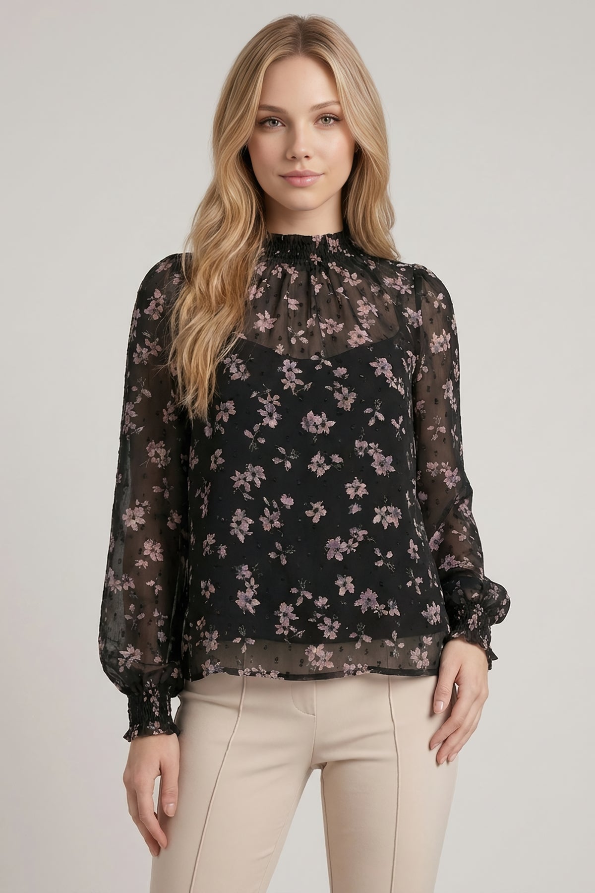 Floral Print Ruffle Blouse