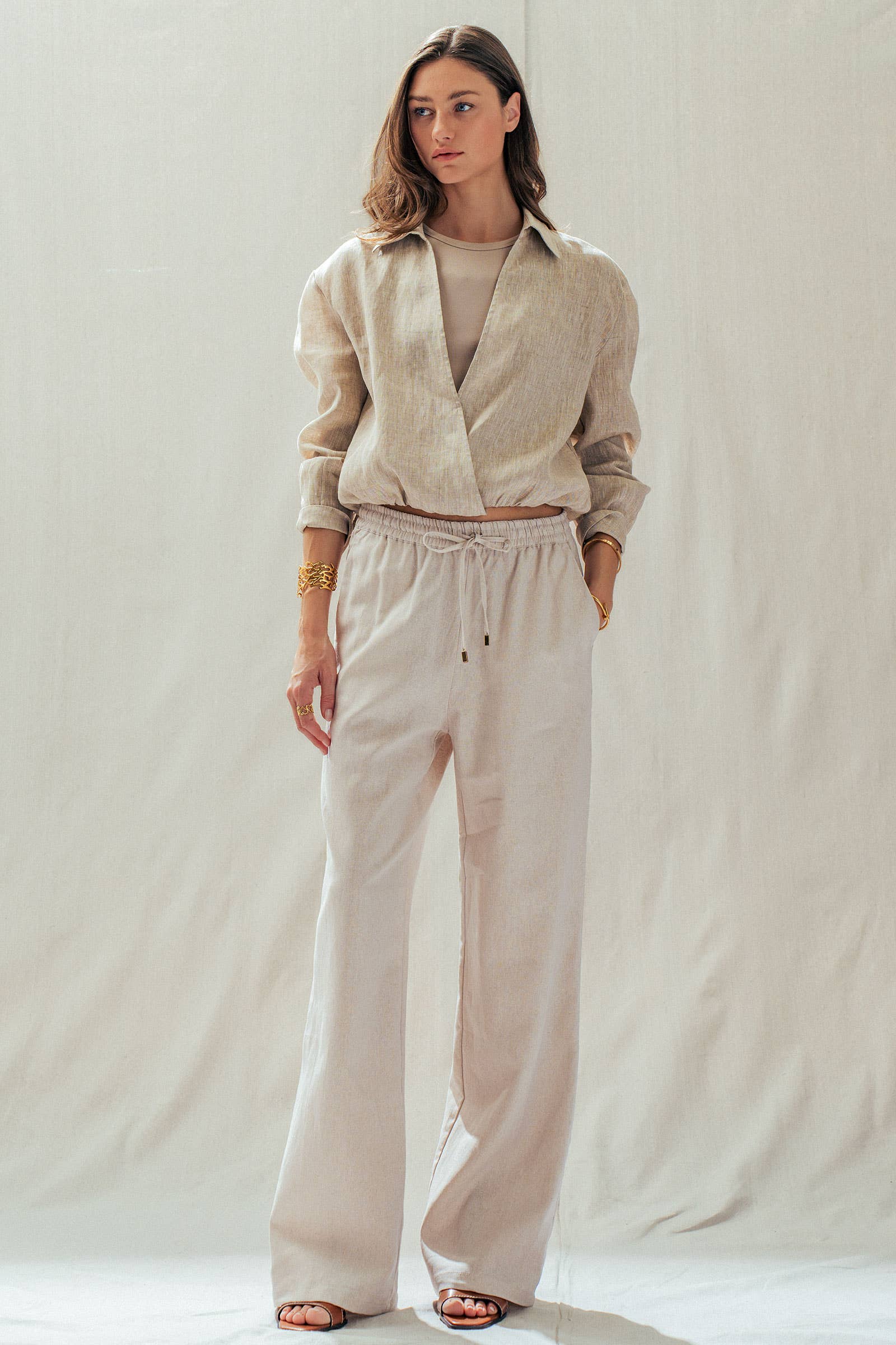 Linen Blend Wide Leg Pants