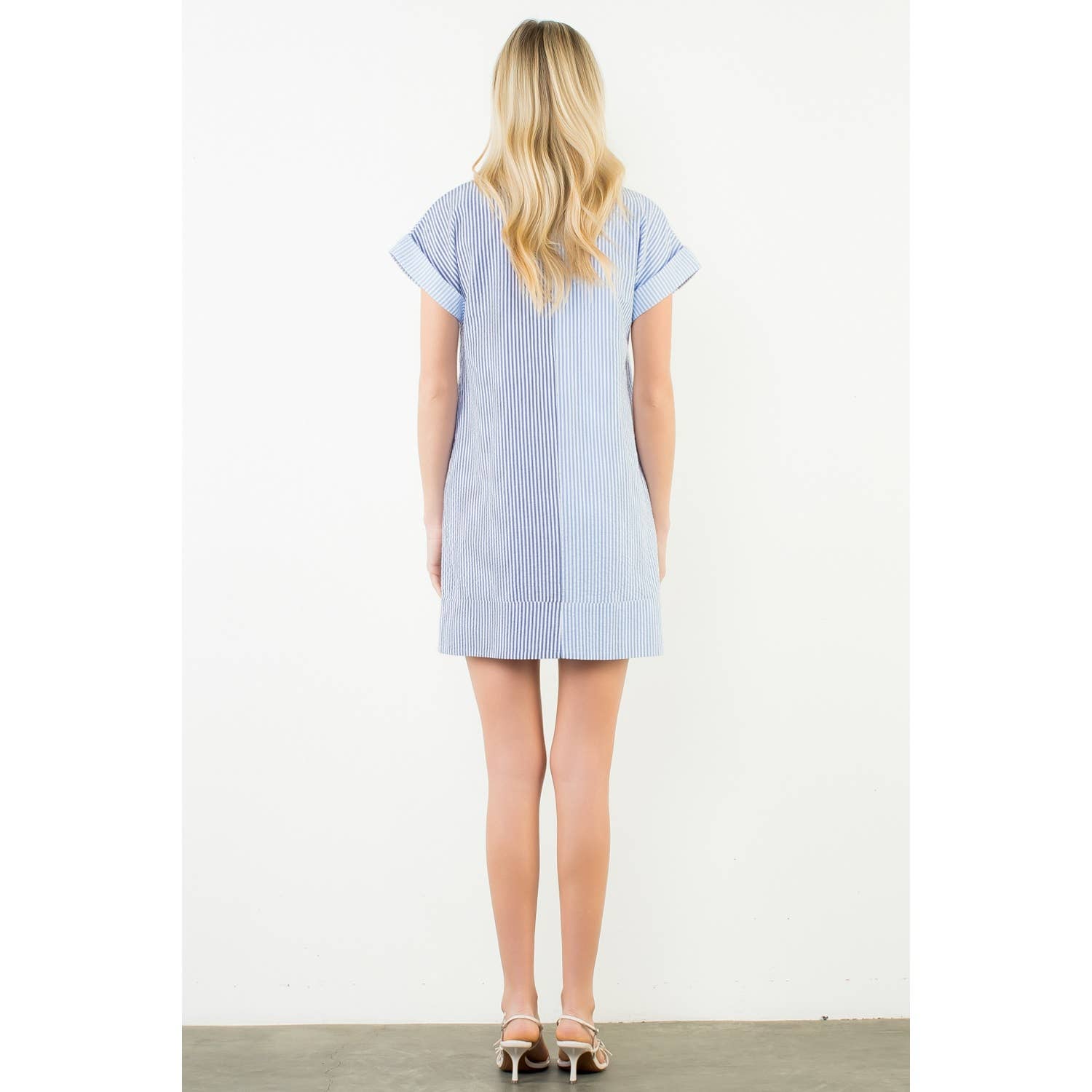 Short Sleeve Striped V-Neck Dress