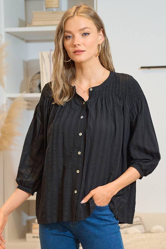 Smocked Button Down Shirt