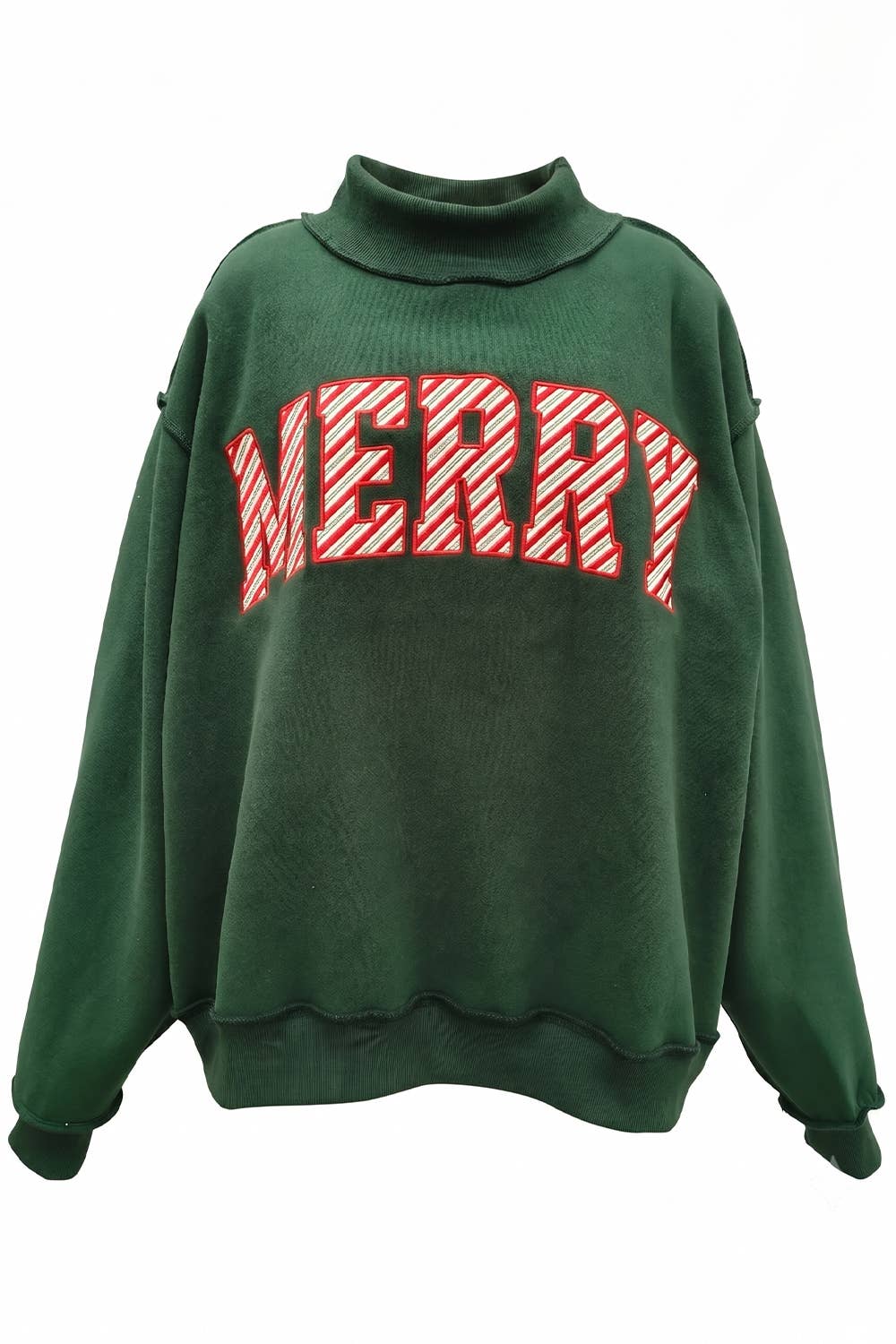 MERRY' Embroidered Mock Neck Sweatshirt