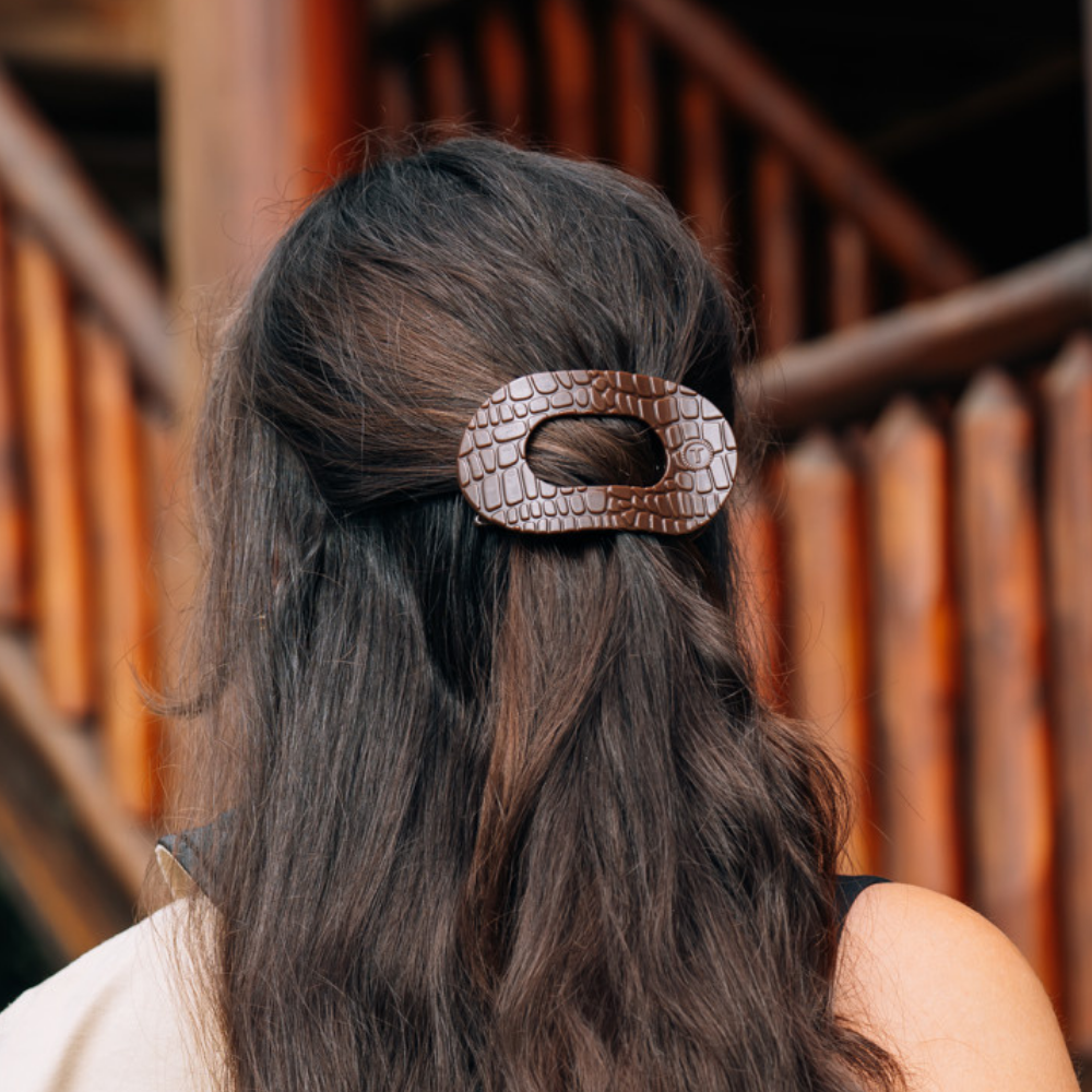 Brown Crocodile Medium Flat Round Hair Clip