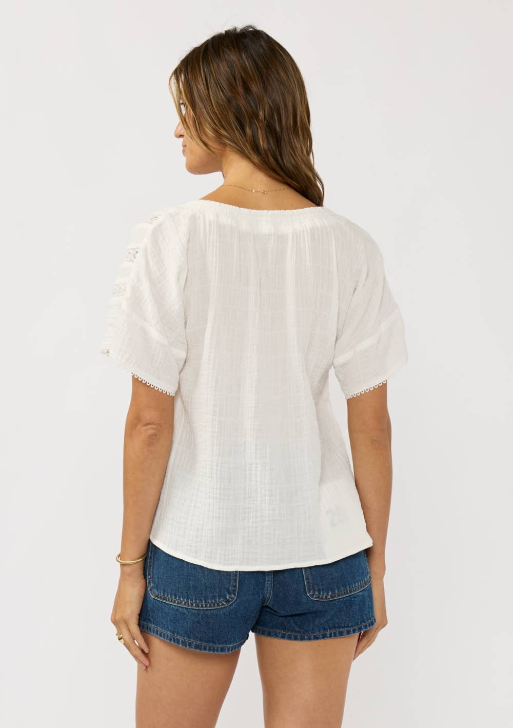 Half Button Front Top with Lace Trims