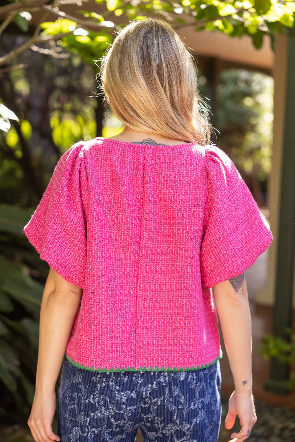 Embroidered Detail Tweed Top