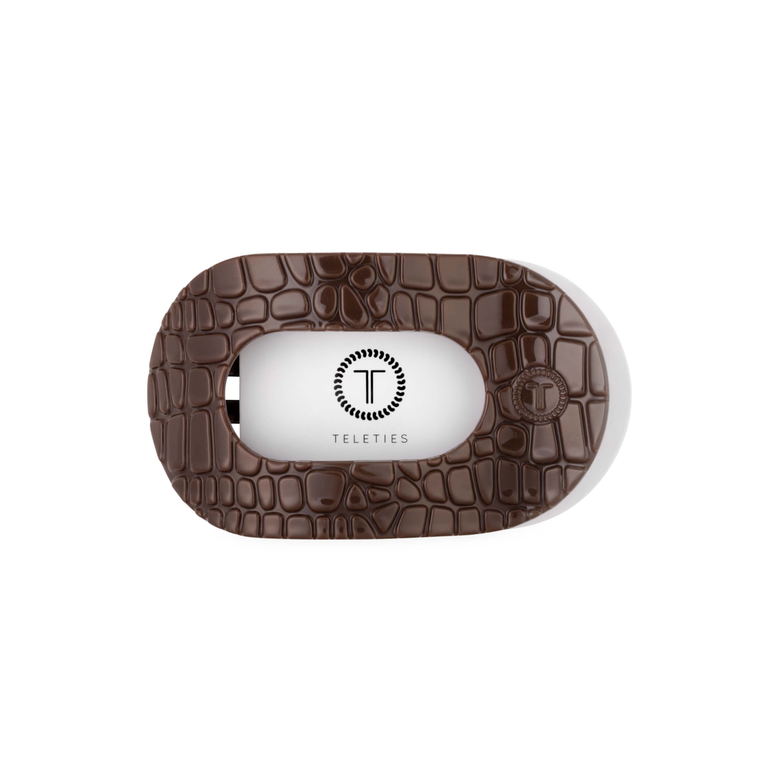 Brown Crocodile Medium Flat Round Hair Clip