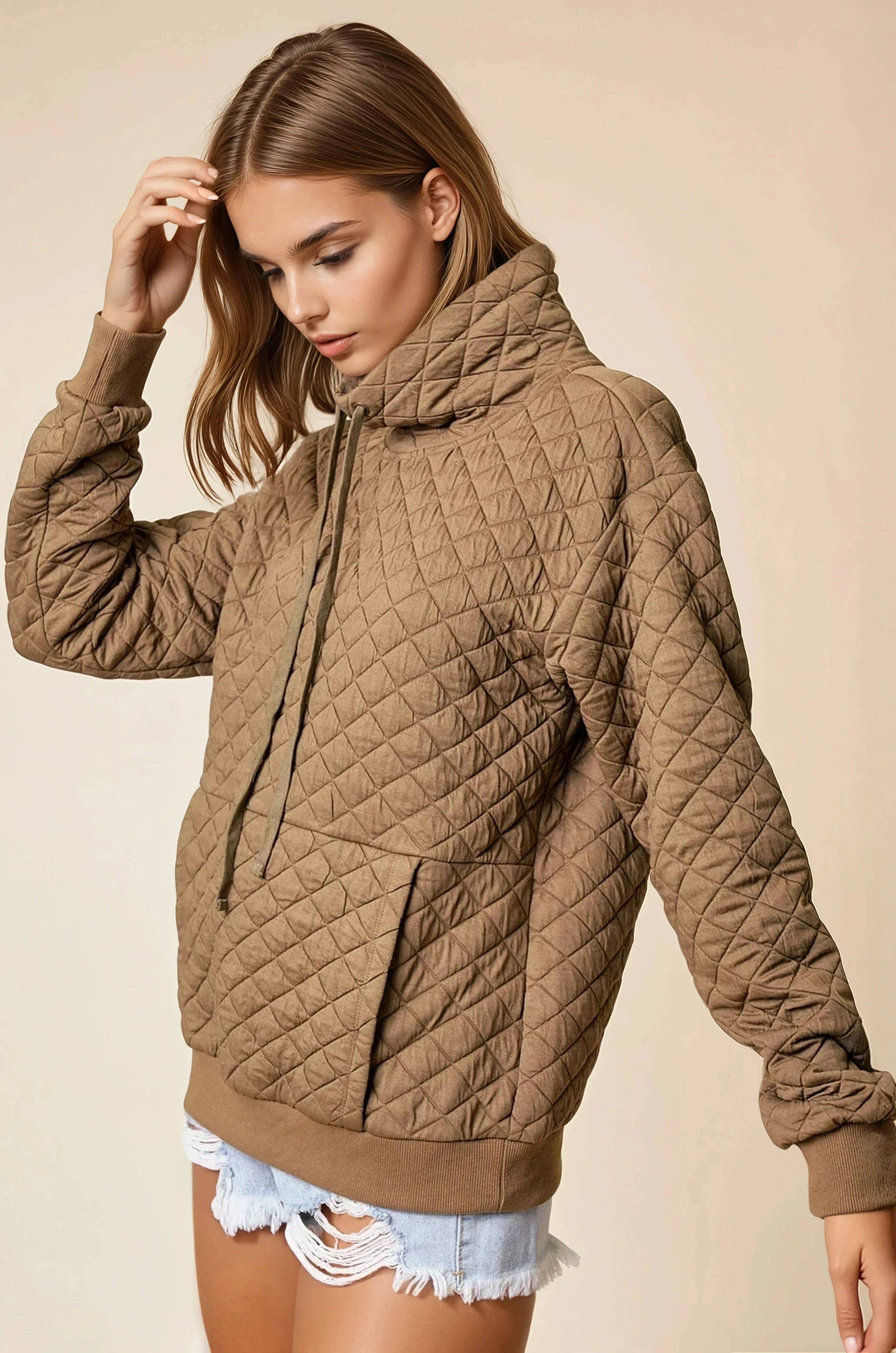 FUNNEL NECK QUILTED PULL OVER